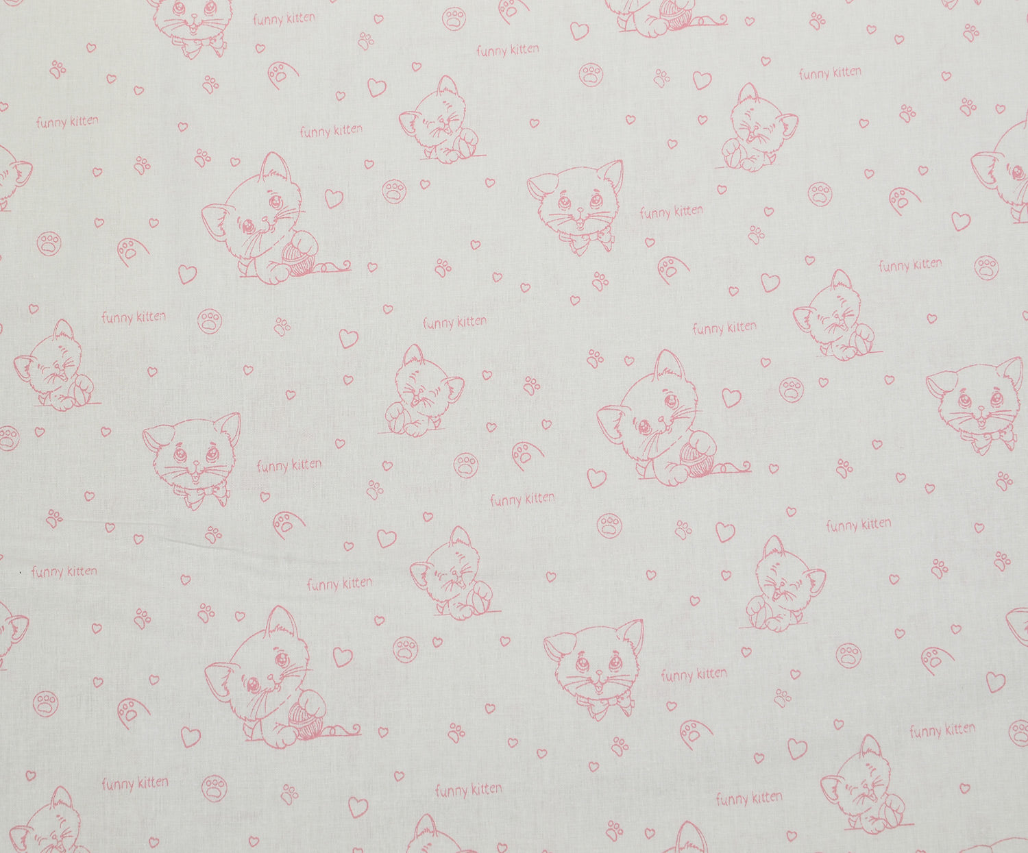 SEVİMLİ KEDİ DESENLİ POPLİN KUMAŞ - PEMBE