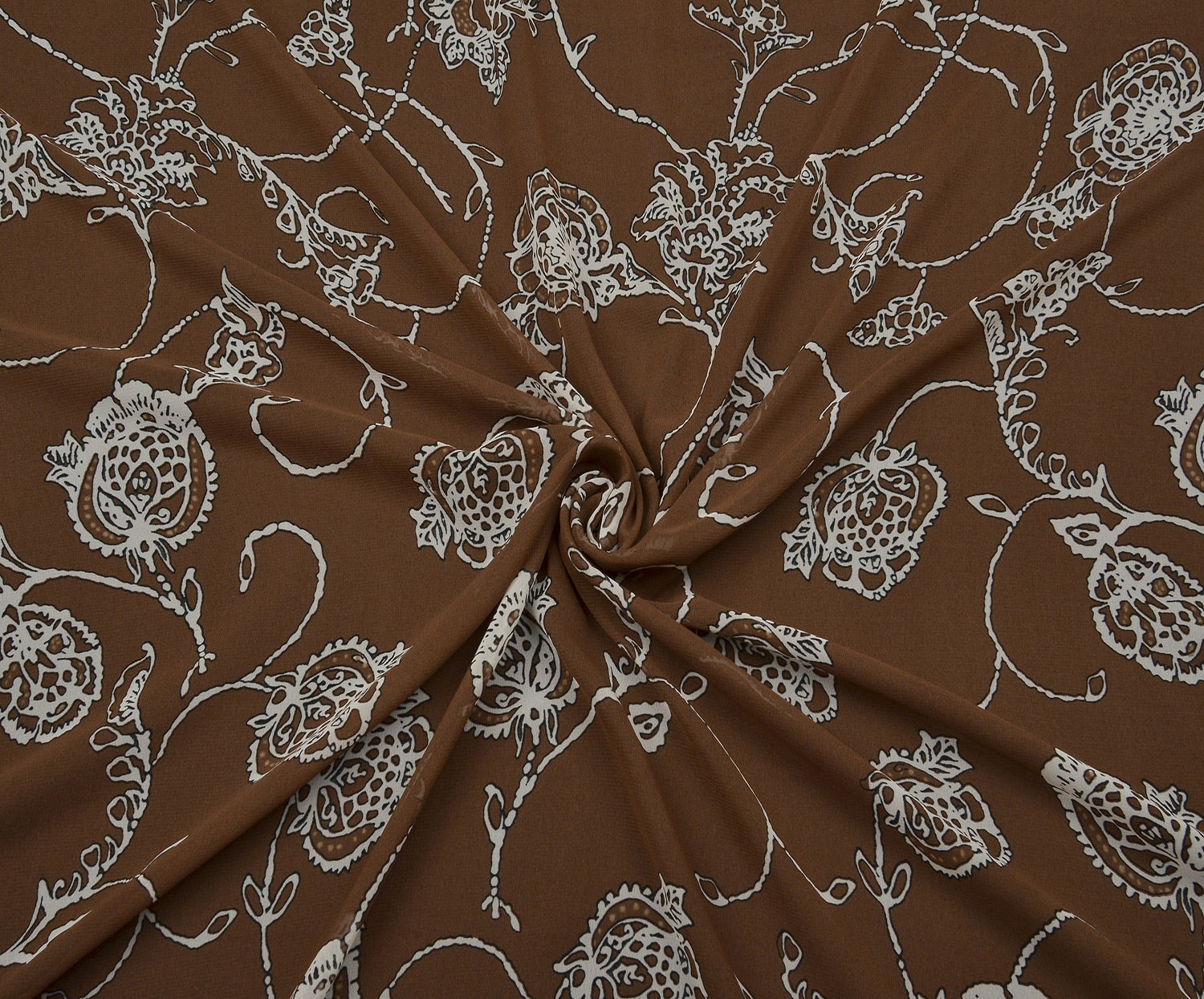 ÇİÇEKLİ ŞİFON KUMAŞ - KAHVE