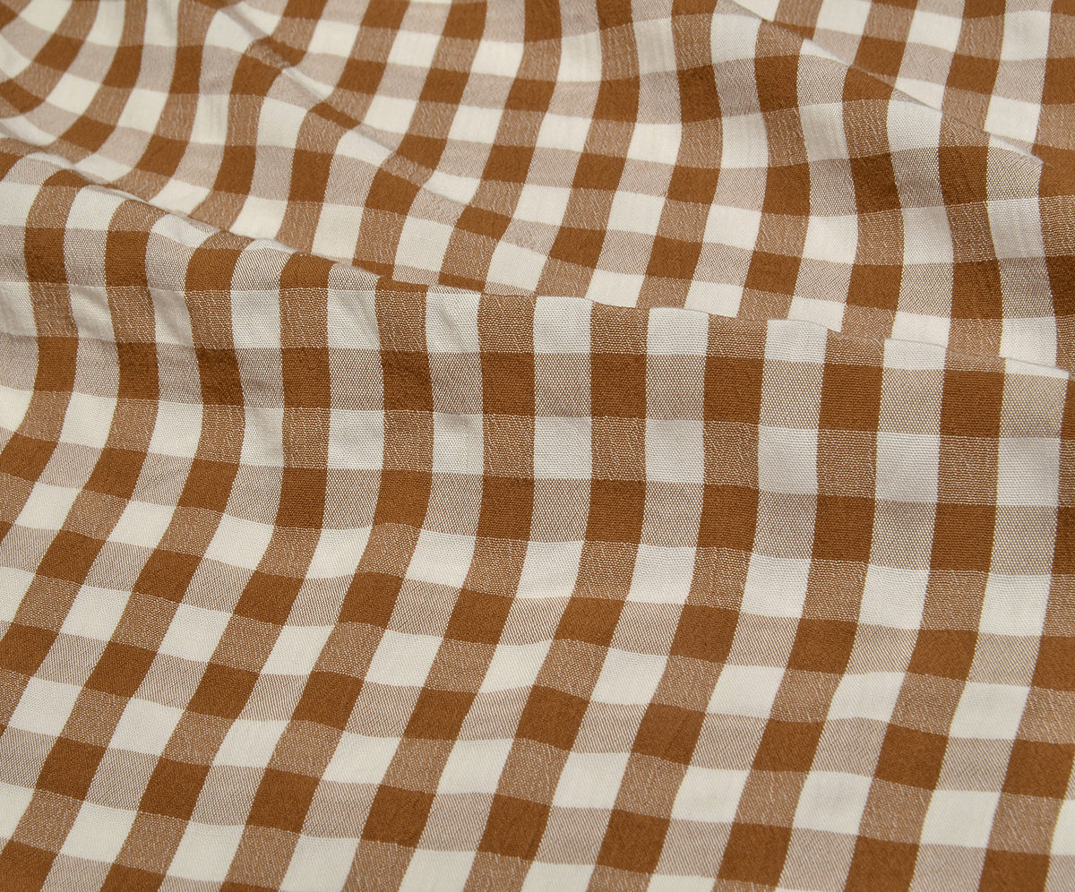 PLAID PATTERNED COTTON FABRIC - CAMEL