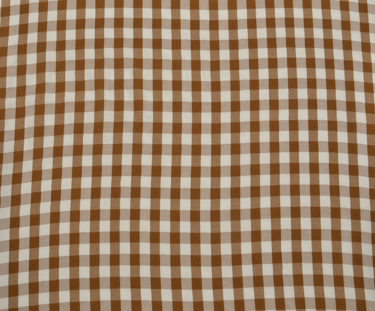 PLAID PATTERNED COTTON FABRIC - CAMEL