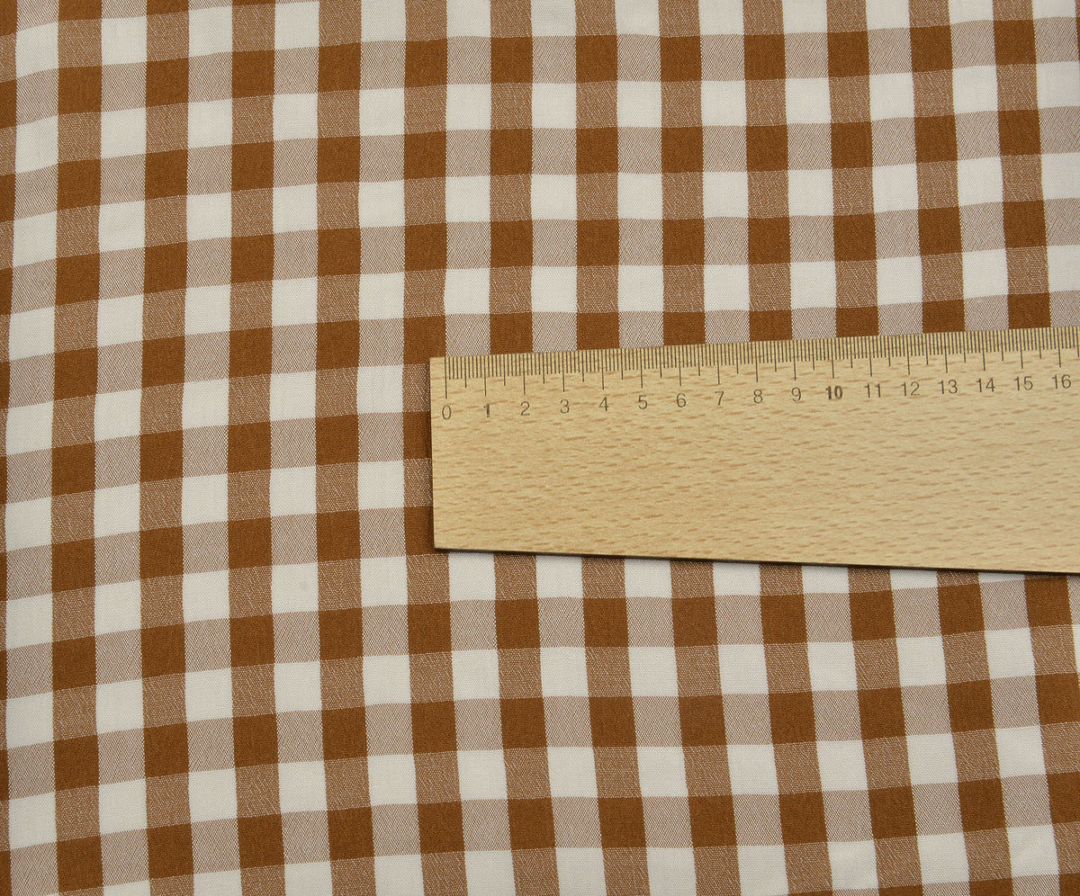 PLAID PATTERNED COTTON FABRIC - CAMEL