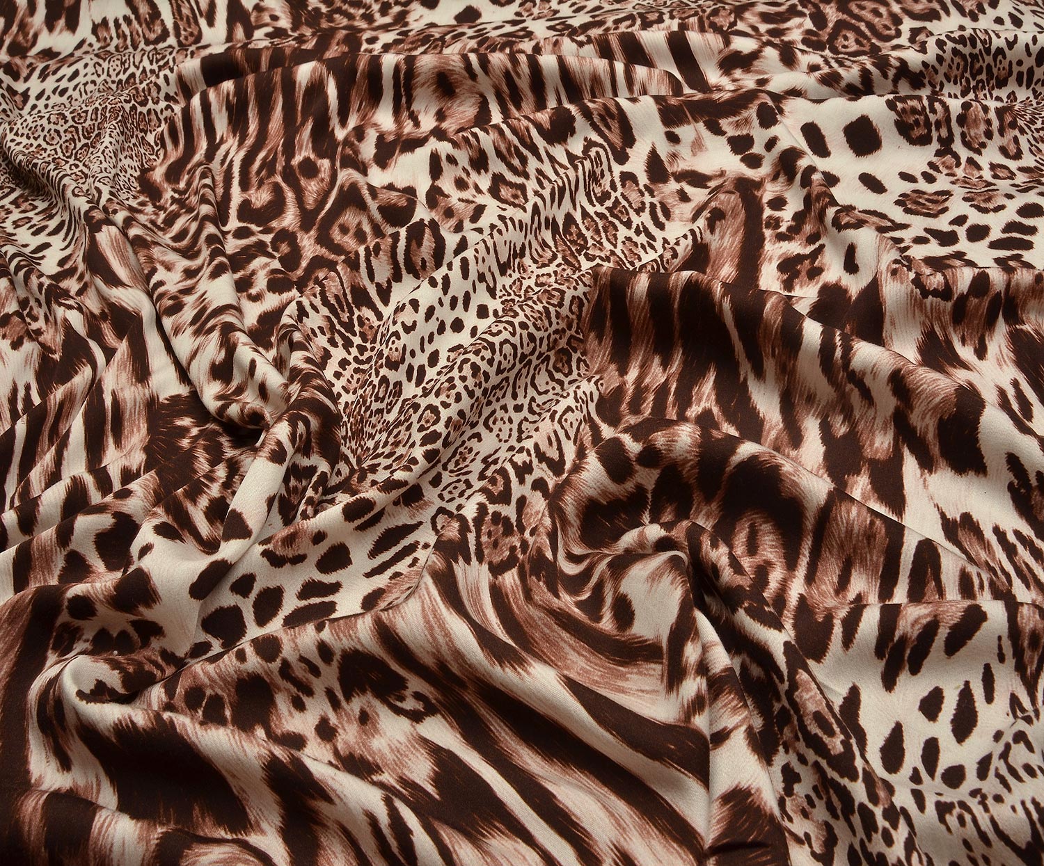 LEOPAR DESENLİ SATEN KUMAŞ - KAHVE