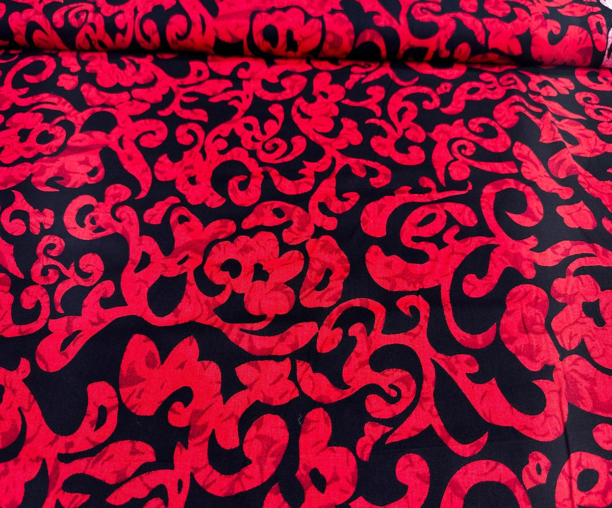 DESENLİ VİSKON VUAL KUMAŞ - KIRMIZI