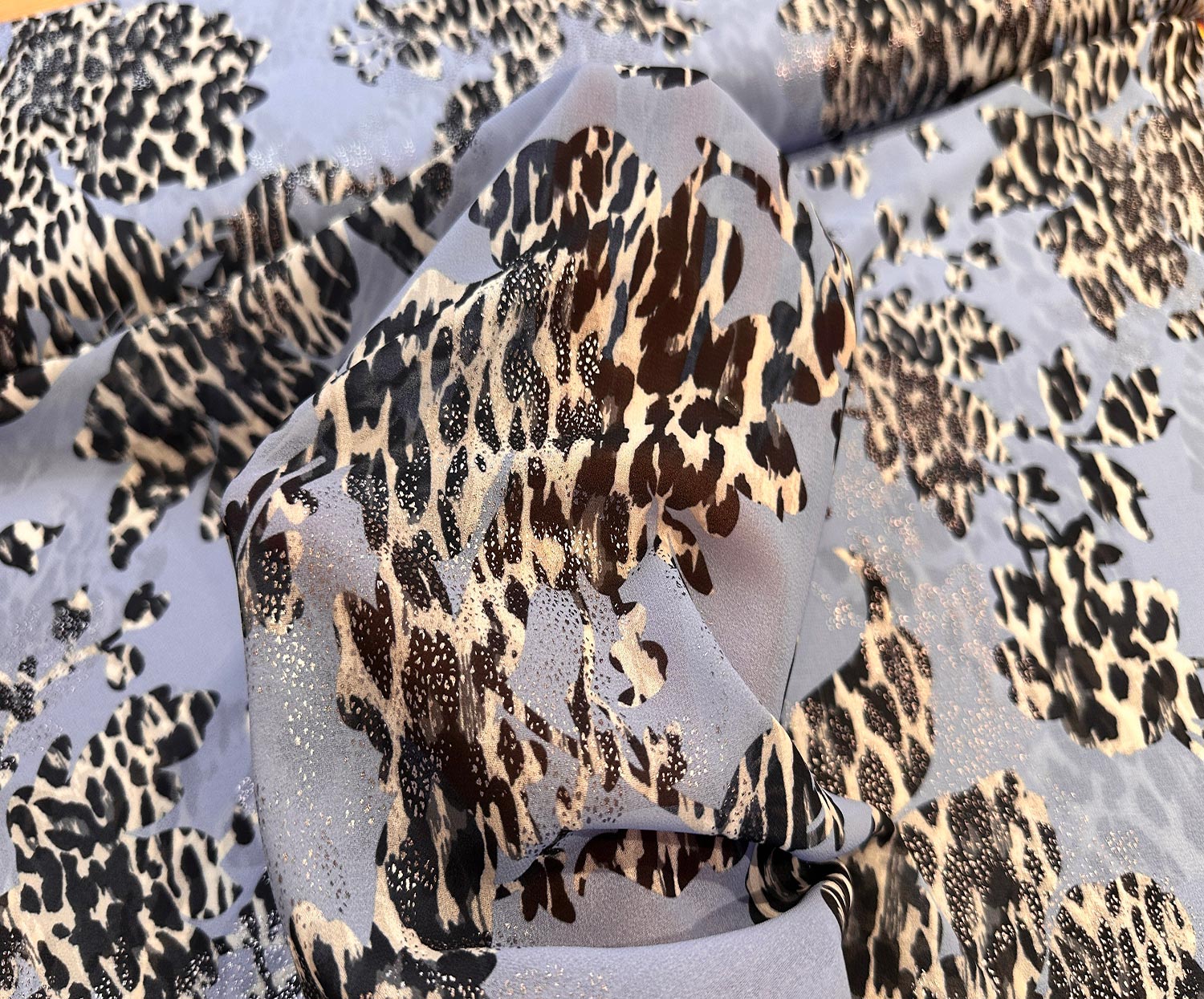 LEOPAR DESENLİ ŞİFON KUMAŞ - MAVİ