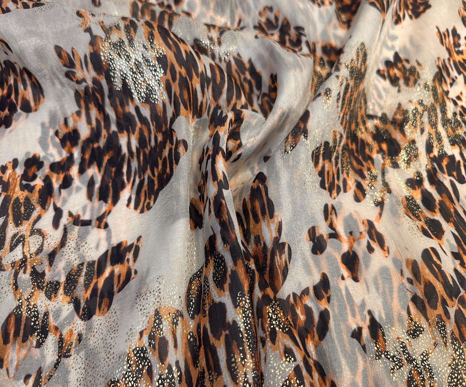 LEOPAR DESENLİ ŞİFON KUMAŞ - KAHVE