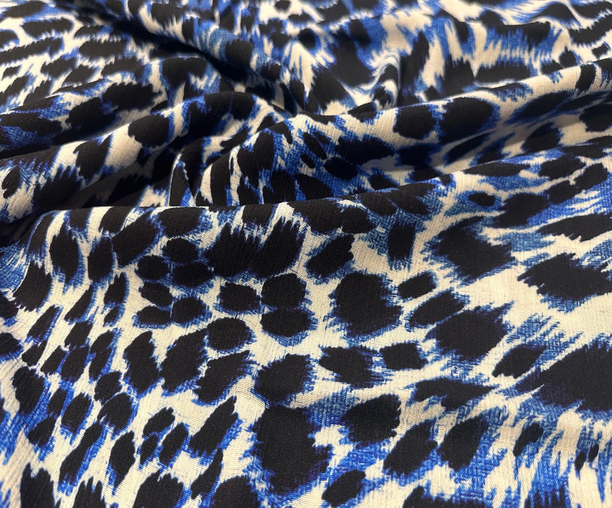 LEOPAR DESENLİ VİSKON KUMAŞ - MAVİ