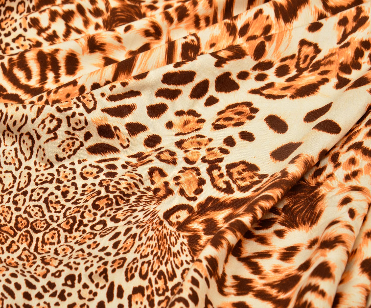 LEOPAR DESENLİ VİSKON SATEN KUMAŞ - KAHVE