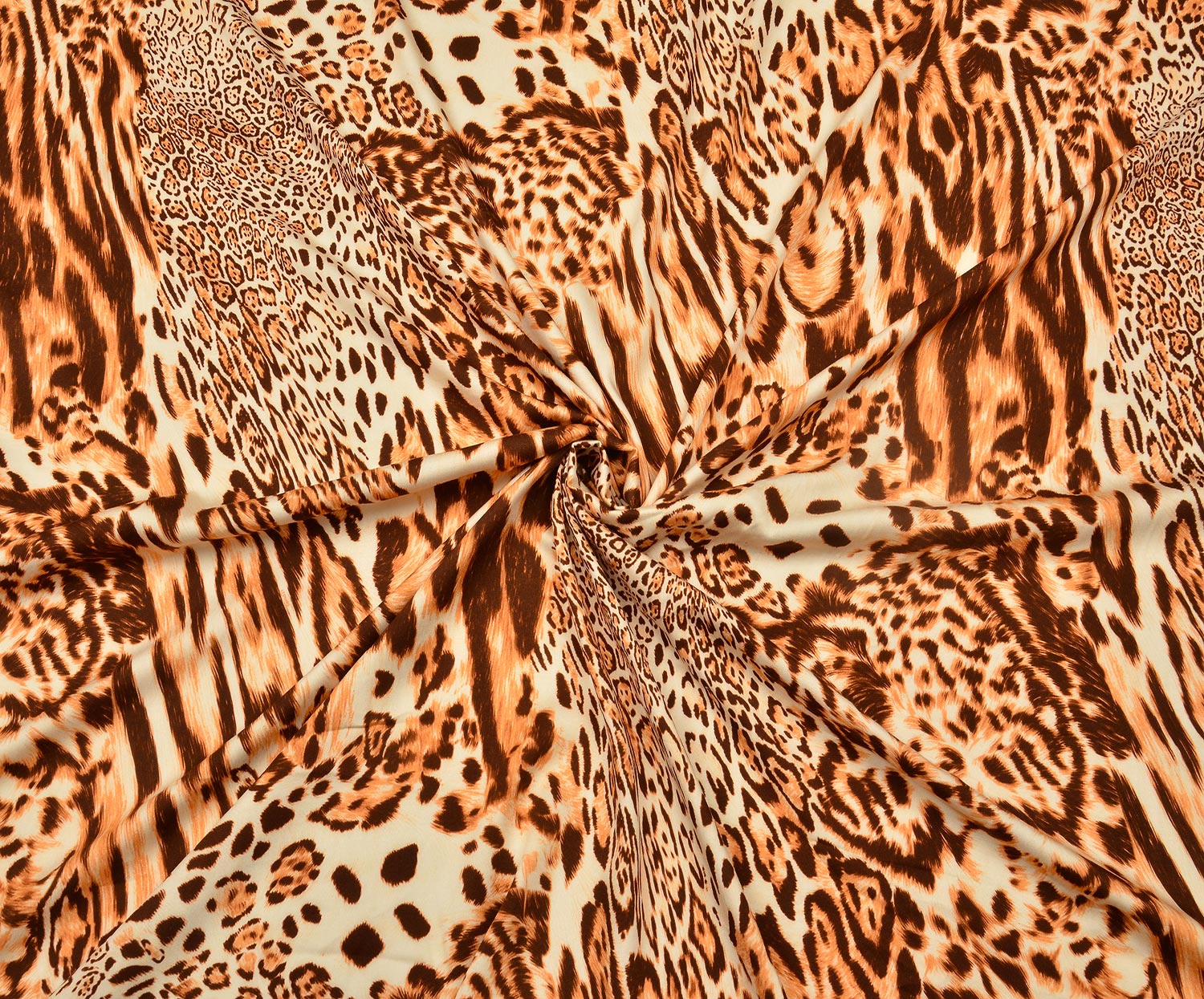 LEOPAR DESENLİ VİSKON SATEN KUMAŞ - KAHVE