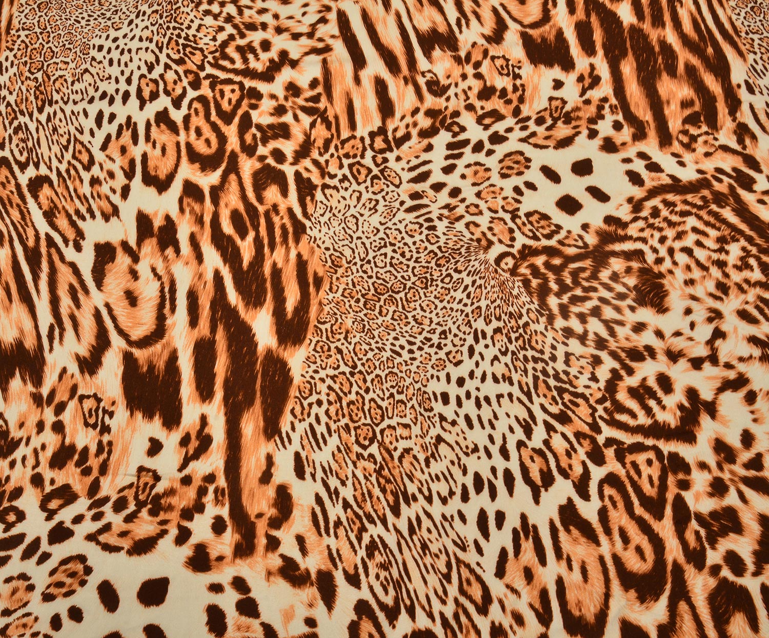 LEOPAR DESENLİ VİSKON SATEN KUMAŞ - KAHVE
