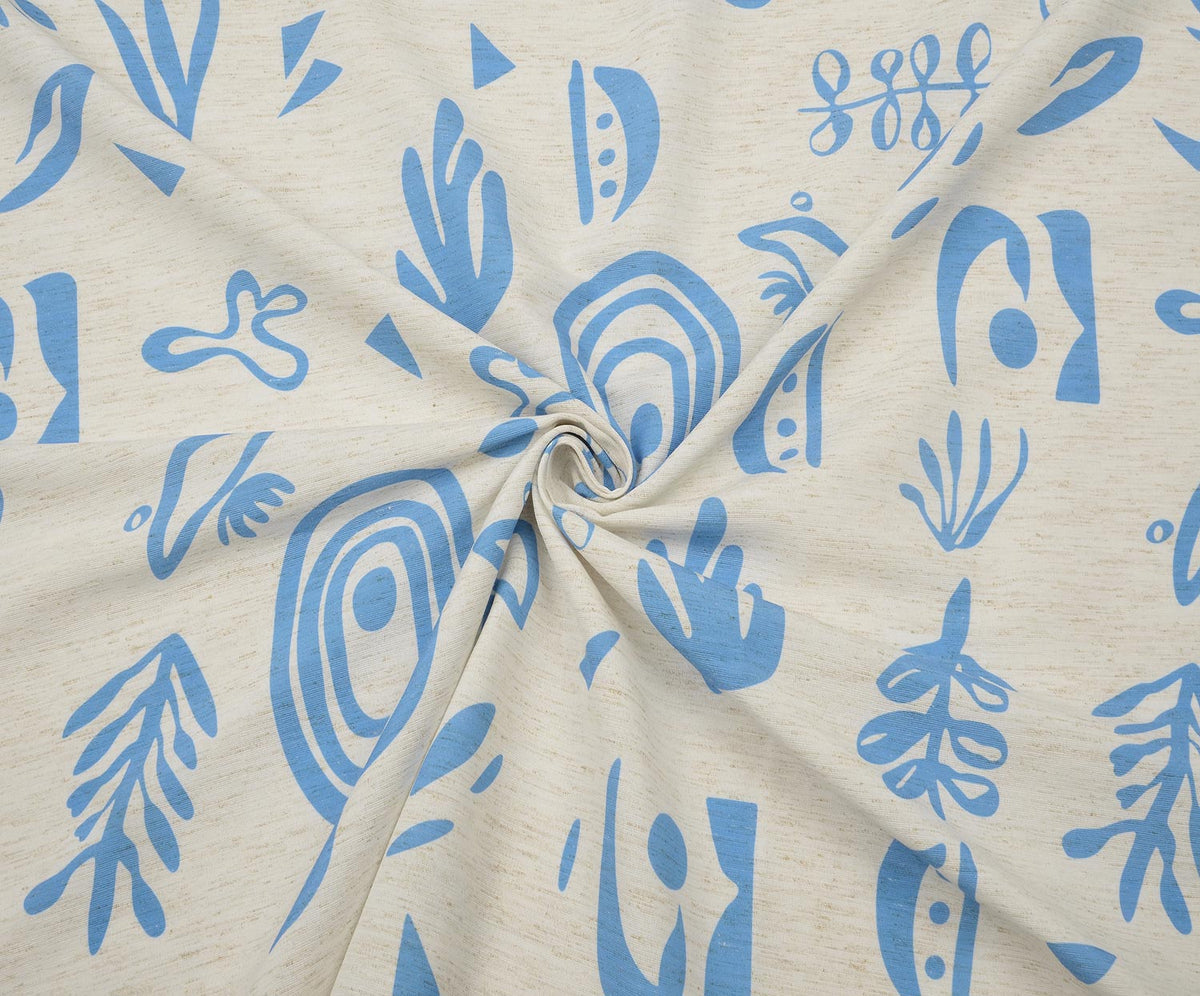 PATTERNED LINEN FABRIC - BLUE