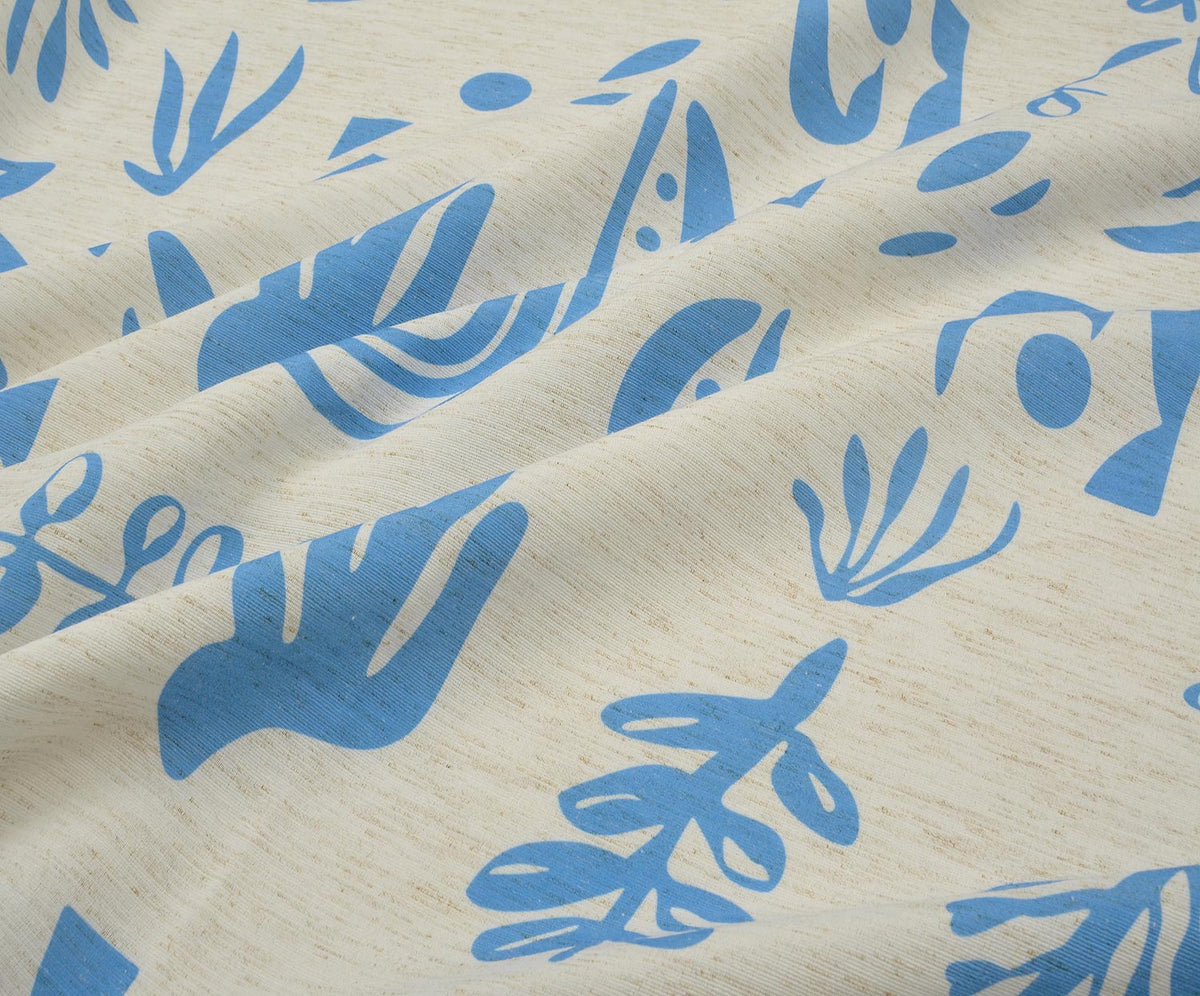 PATTERNED LINEN FABRIC - BLUE