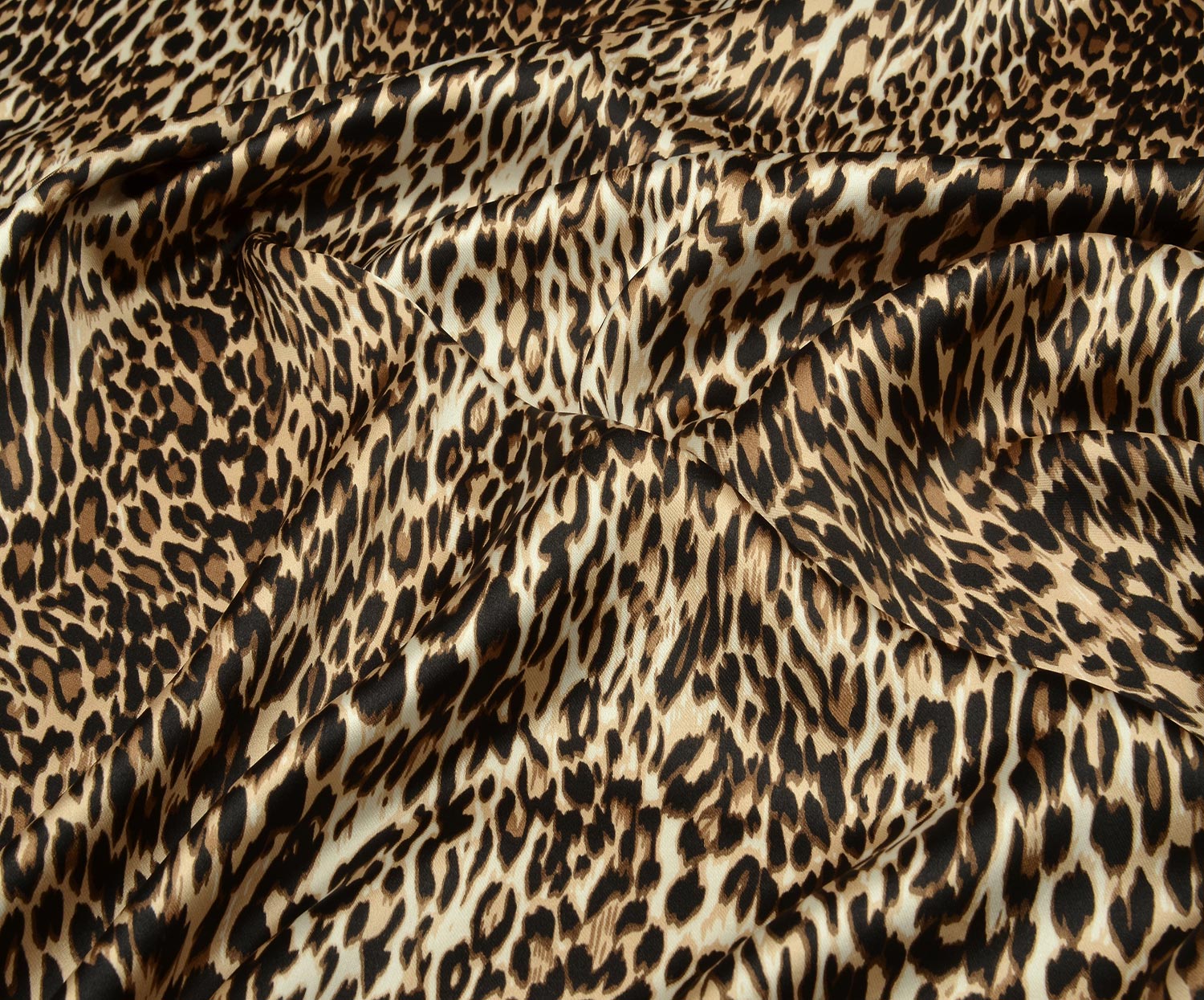 LEOPAR DESENLİ LİKRALI SATEN KUMAŞ - KAMEL