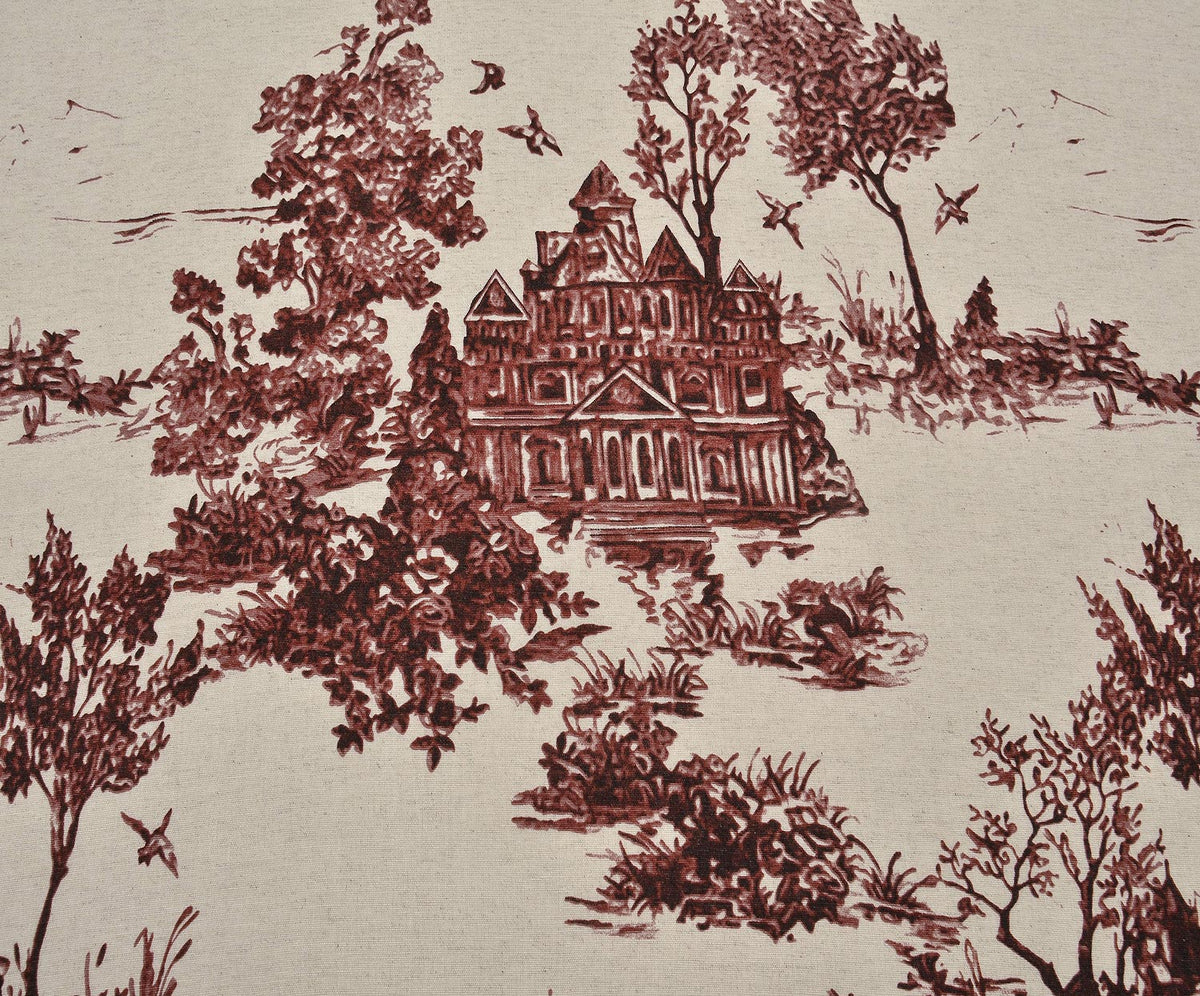 EV DESENLİ KETEN KUMAŞ - BORDO