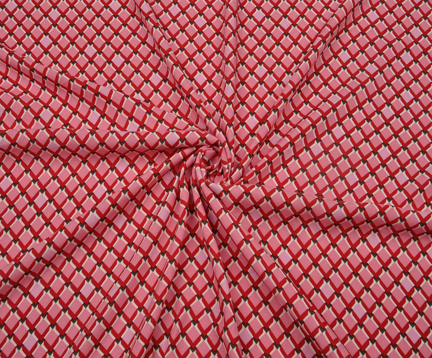 GEOMETRİK DESENLİ VİSKON KUMAŞ - PEMBE