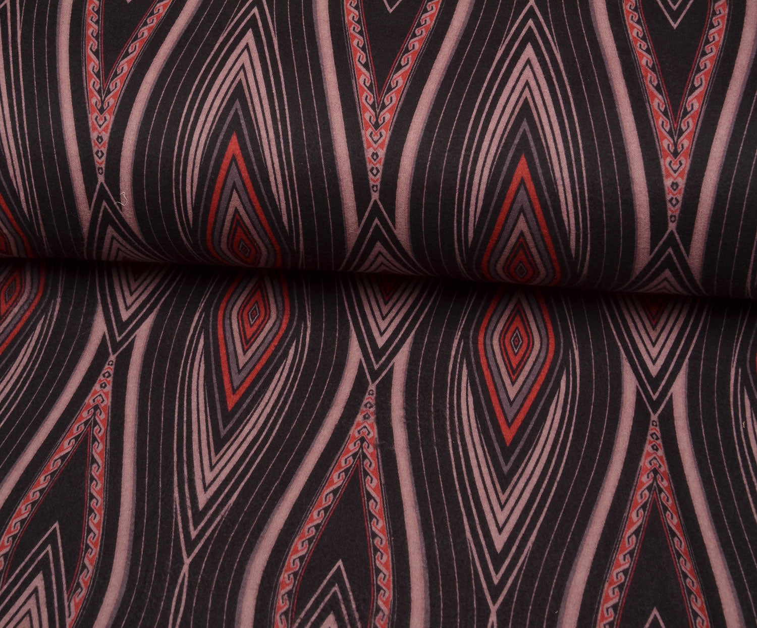 GEOMETRİK DESENLİ ANGORA KUMAŞ - SİYAH