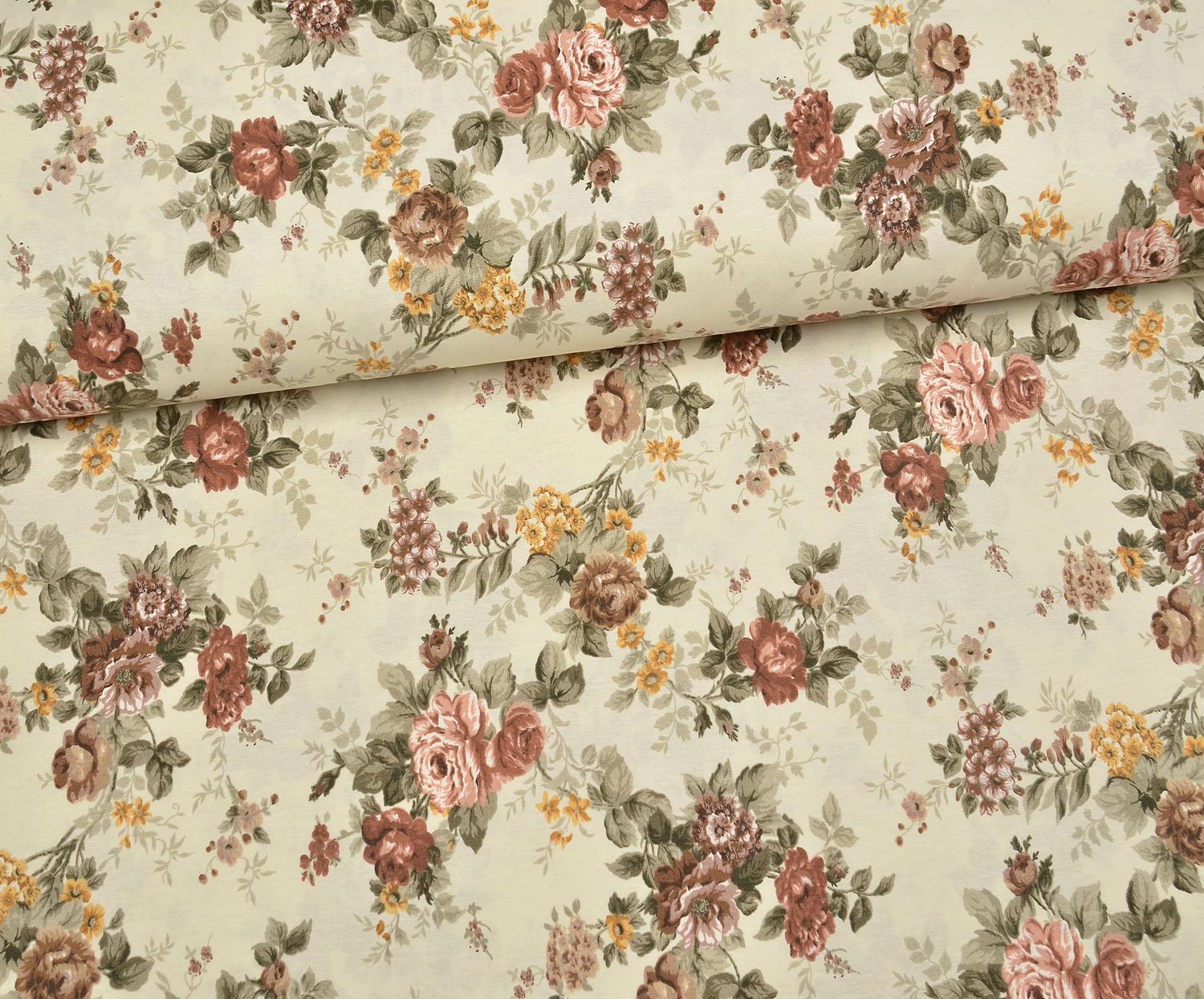 ÇİÇEK DESENLİ DUCK KETEN KUMAŞ - KREM