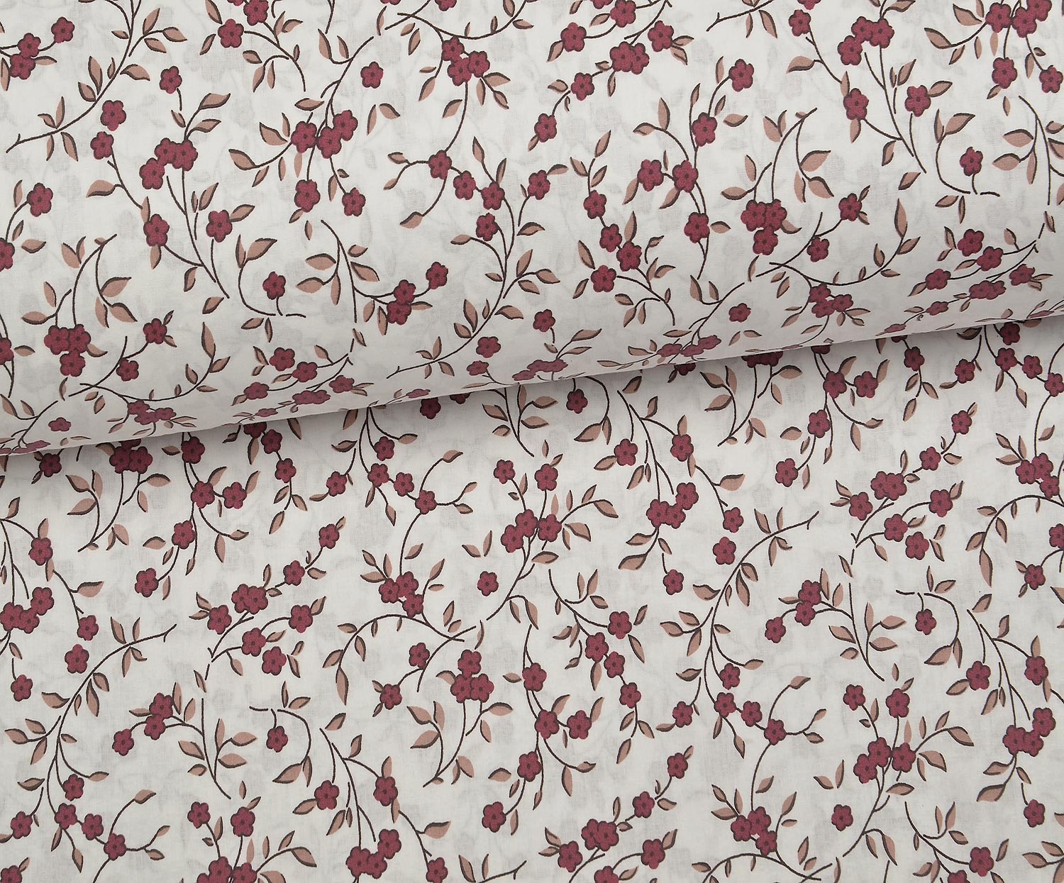 ÇİÇEK DESENLİ POPLİN KUMAŞ - BORDO