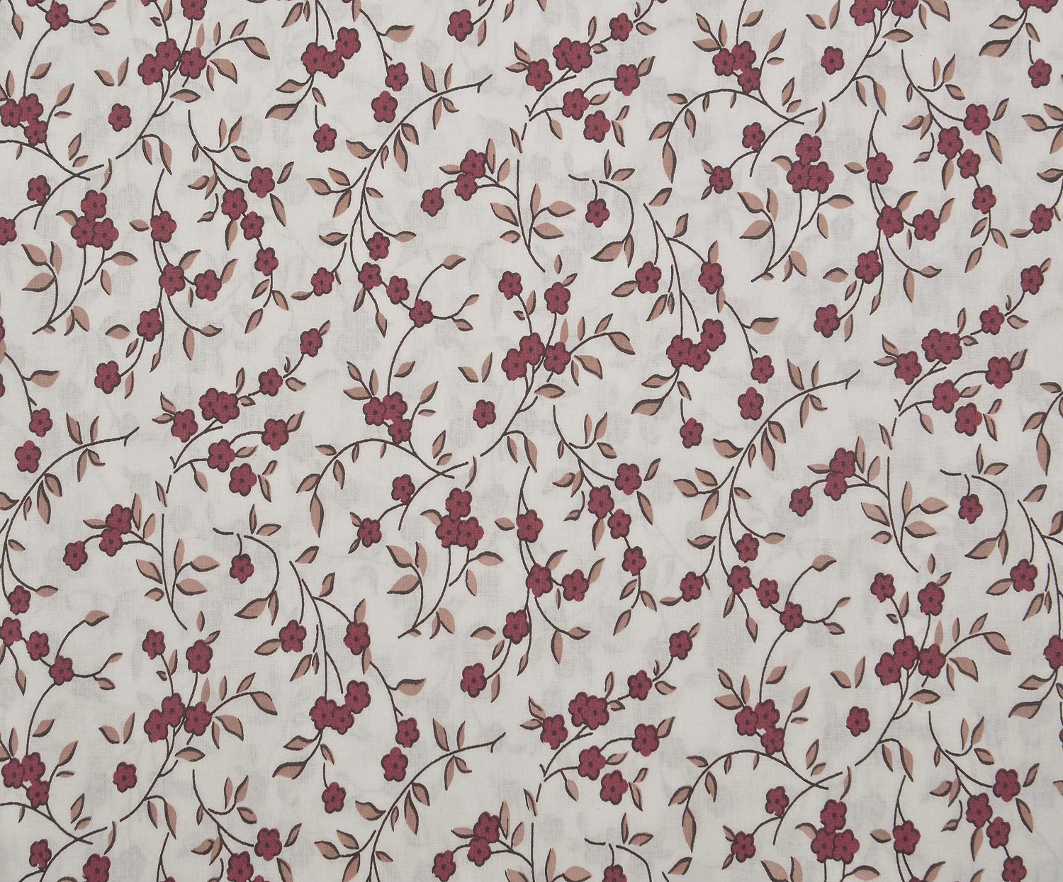ÇİÇEK DESENLİ POPLİN KUMAŞ - BORDO