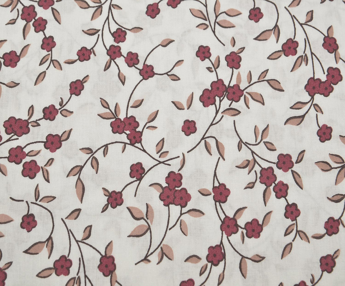 ÇİÇEK DESENLİ POPLİN KUMAŞ - BORDO