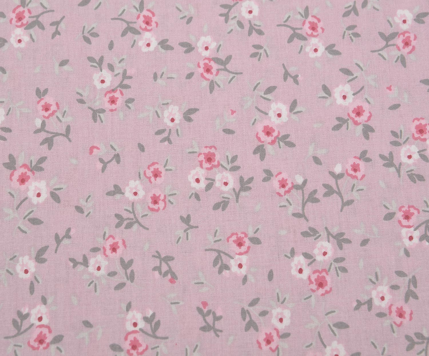 ÇİÇEK DESENLİ POPLİN KUMAŞ - PEMBE