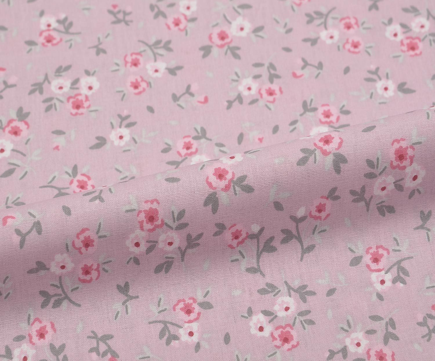 ÇİÇEK DESENLİ POPLİN KUMAŞ - PEMBE