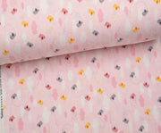 FLANEL BULUT VE MİNİK KUŞLU PAZEN KUMAŞ - PEMBE