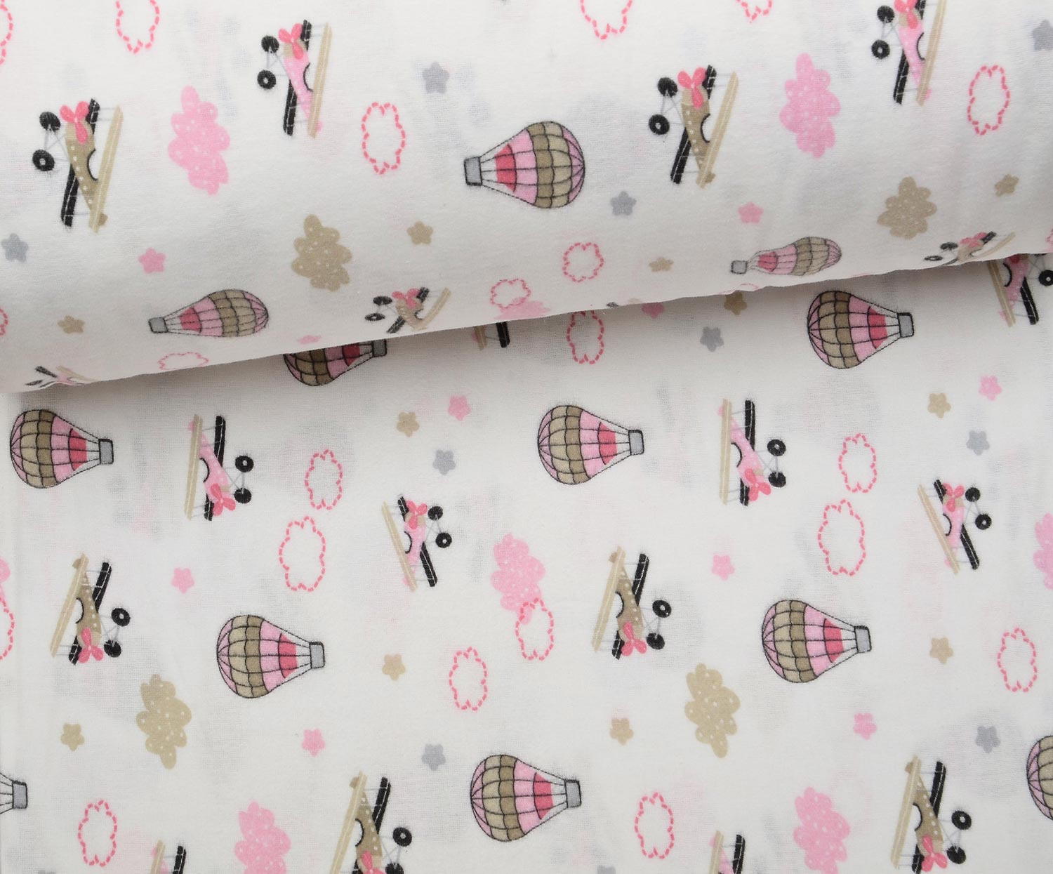 FLANEL UÇAK VE BALONLAR PAZEN KUMAŞ - PEMBE