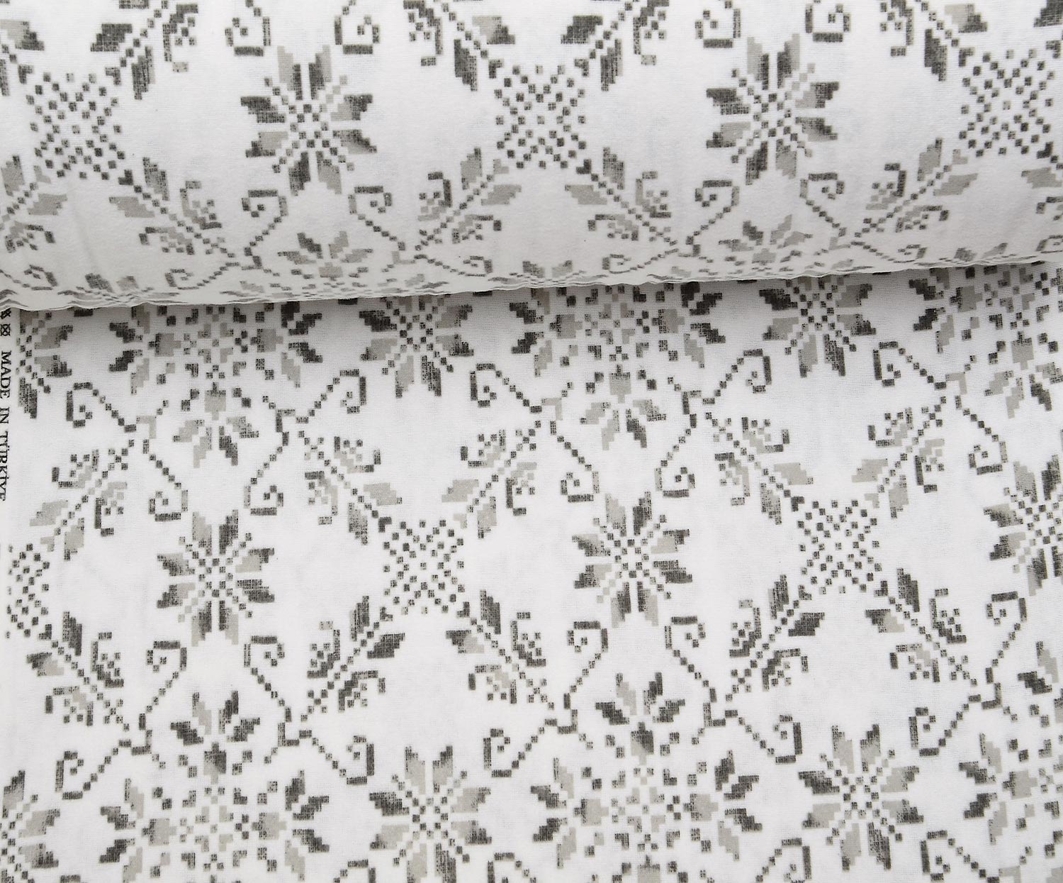 FLANEL ETNİK DESENLİ PAZEN KUMAŞ - GRİ