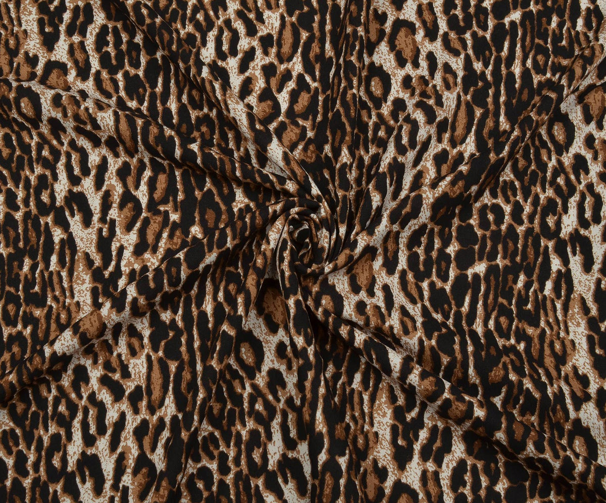 LEOPAR DESENLİ VİSKON KUMAŞ - KAHVE