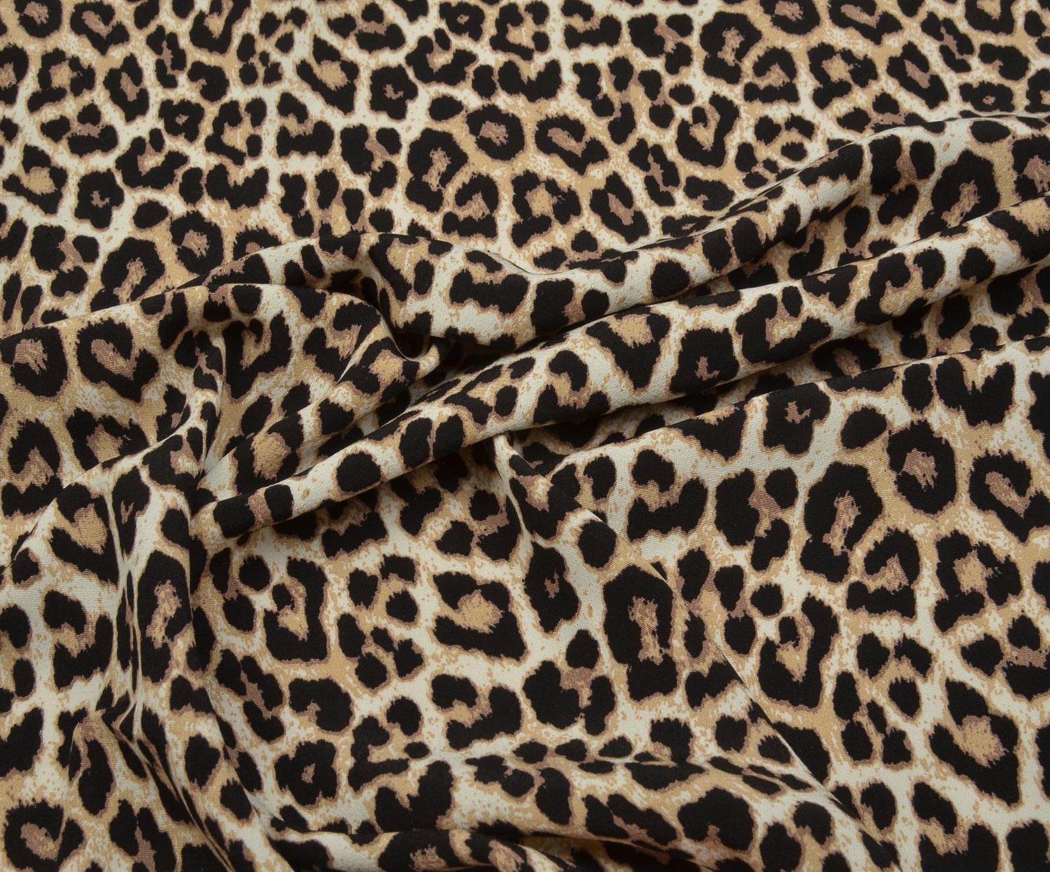 LEOPAR DESENLİ KREP VİSKON KUMAŞ - KAHVE