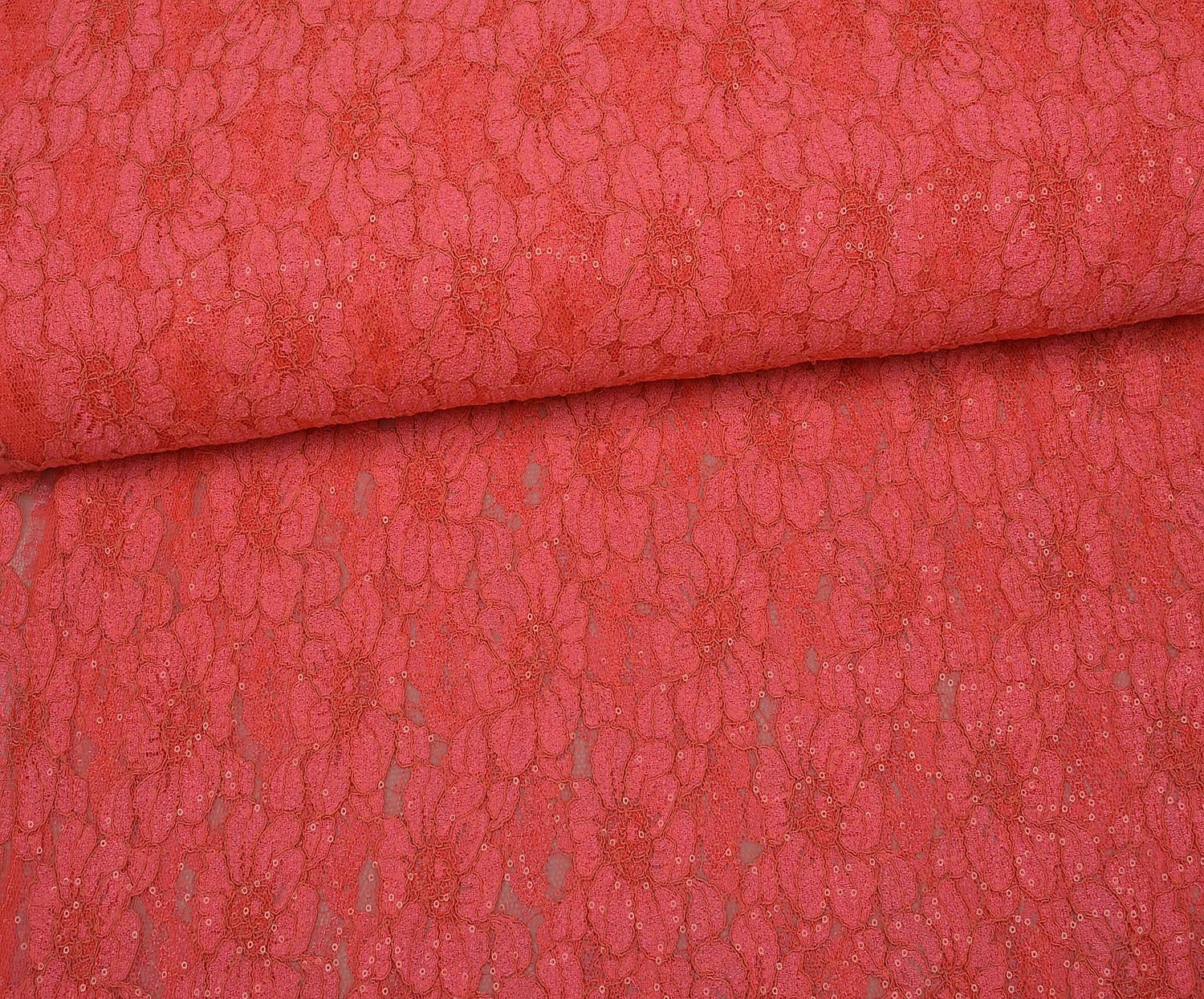 ABİYELİK İŞLEMELİ GÜPÜR DANTEL KUMAŞ - MERCAN