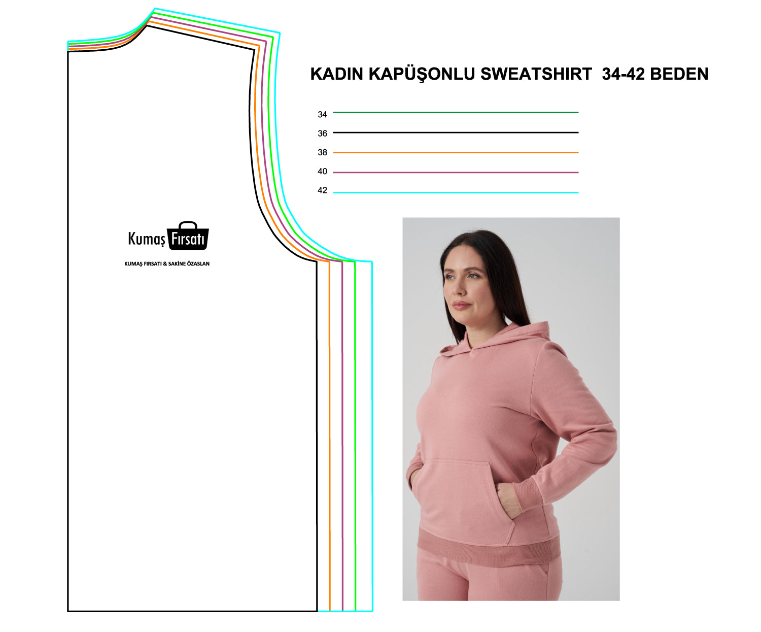 KADIN KAPŞONLU SWEATSHIRT KALIBI 34-42 BEDEN