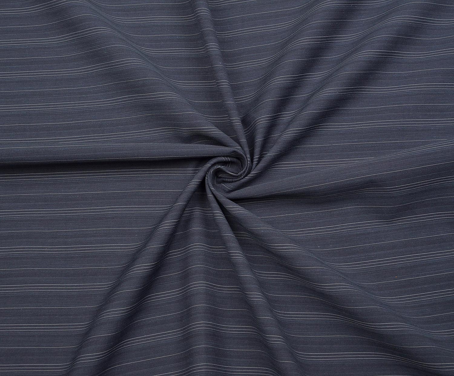 STRIPED COTTON VISCOSE FABRIC - NAVY BLUE