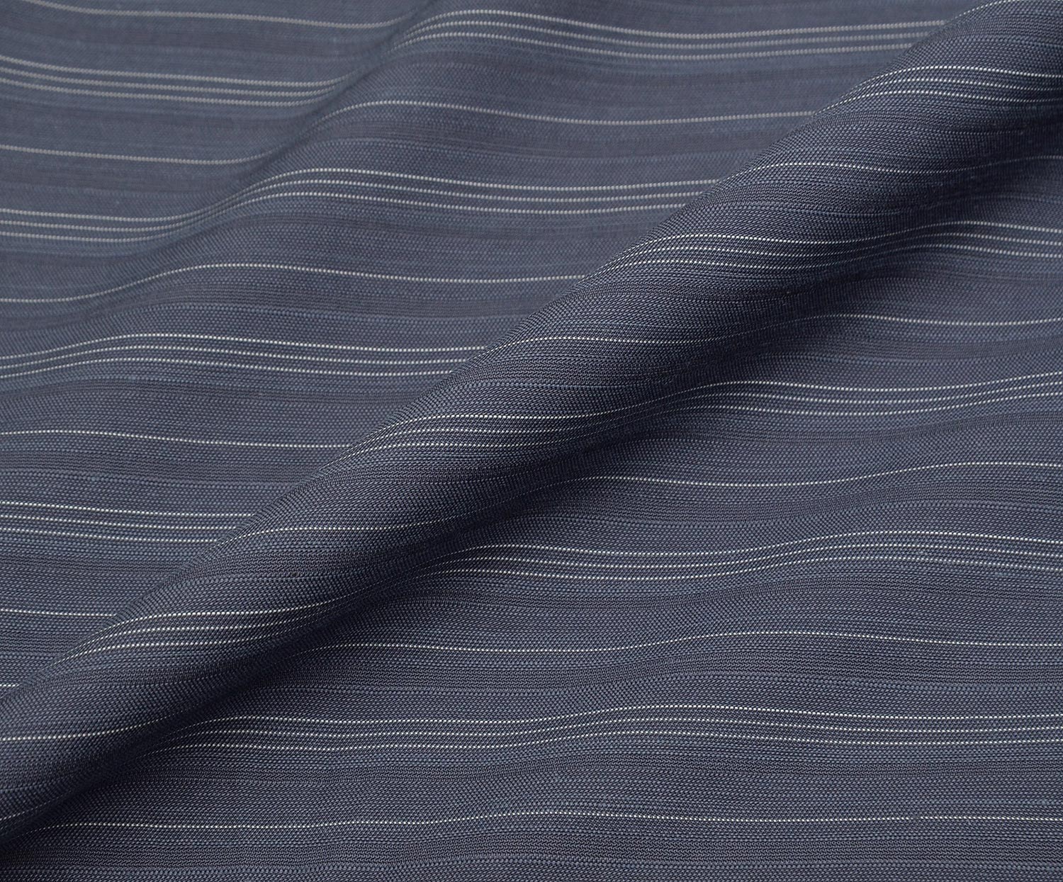 STRIPED COTTON VISCOSE FABRIC - NAVY BLUE