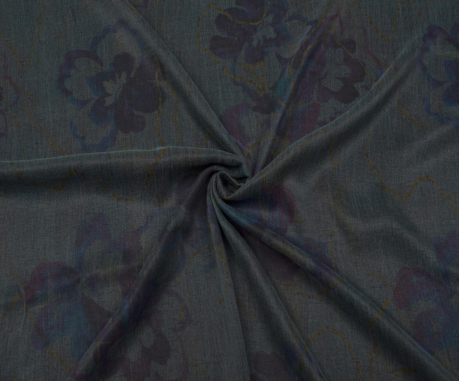 FLORAL PRINT SILK CUPRA FABRIC - PETROL