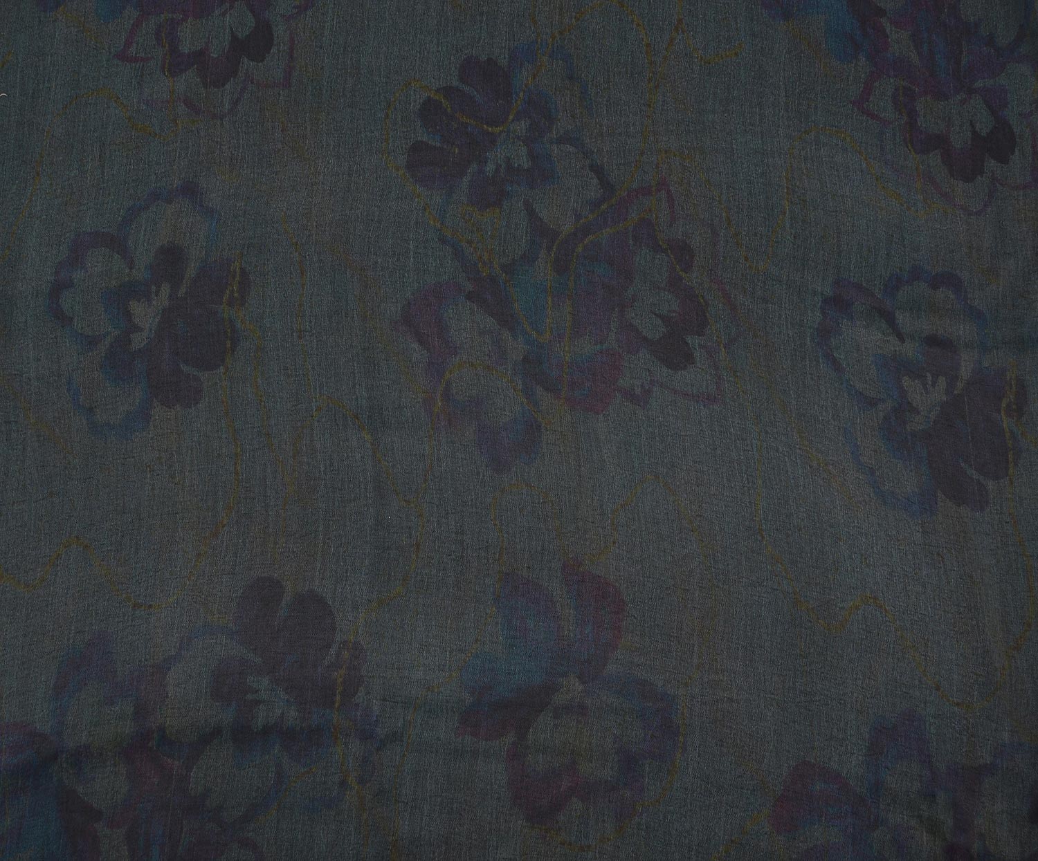 FLORAL PRINT SILK CUPRA FABRIC - PETROL