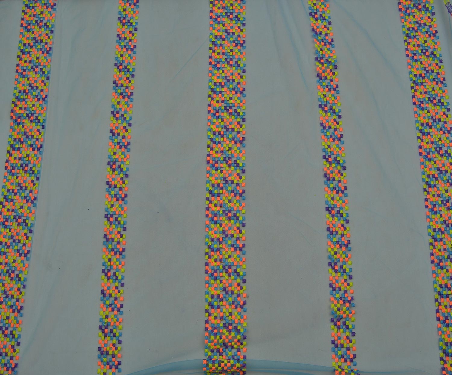 EMBROIDERED TULLE FABRIC - BLUE