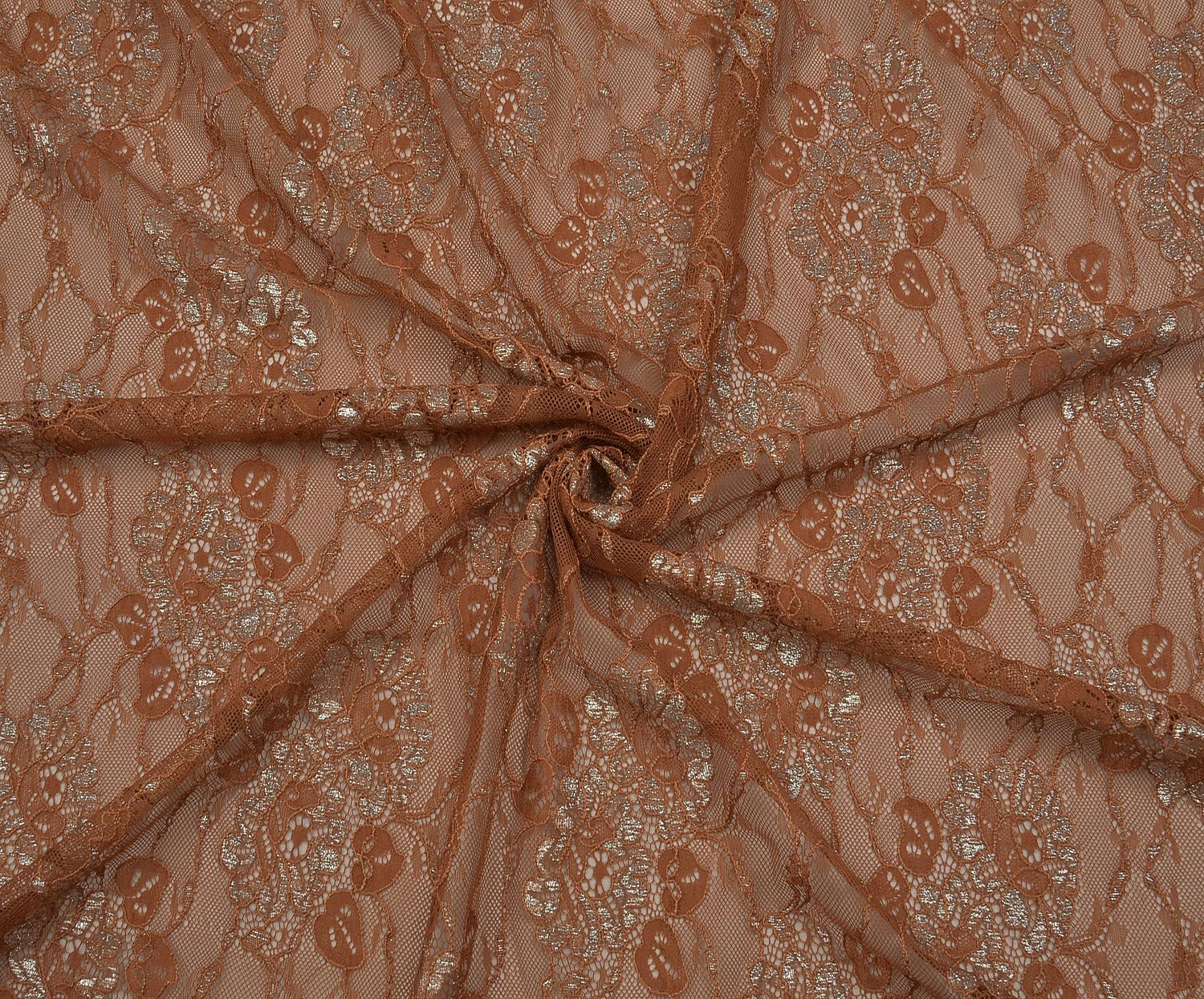 CORDED LACE FABRIC WITH GLITTER - CINNAMON