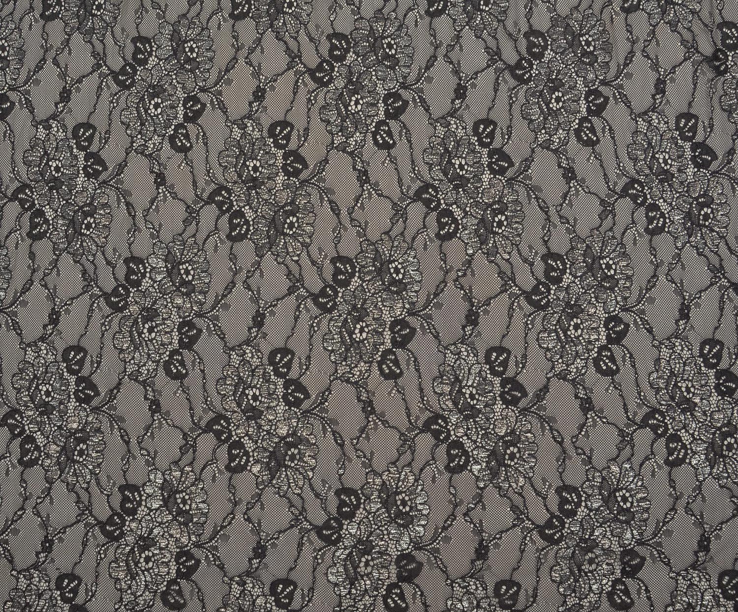 METALLIC CORDED LACE FABRIC - BLACK