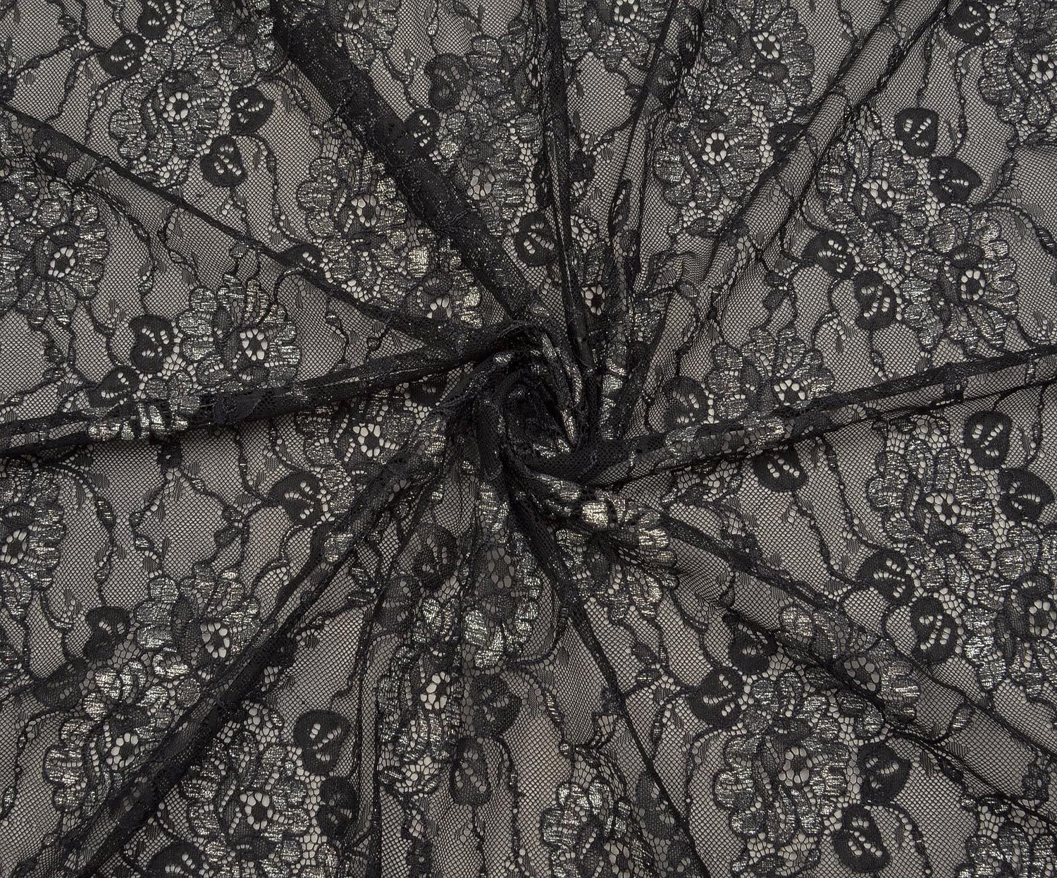METALLIC CORDED LACE FABRIC - BLACK