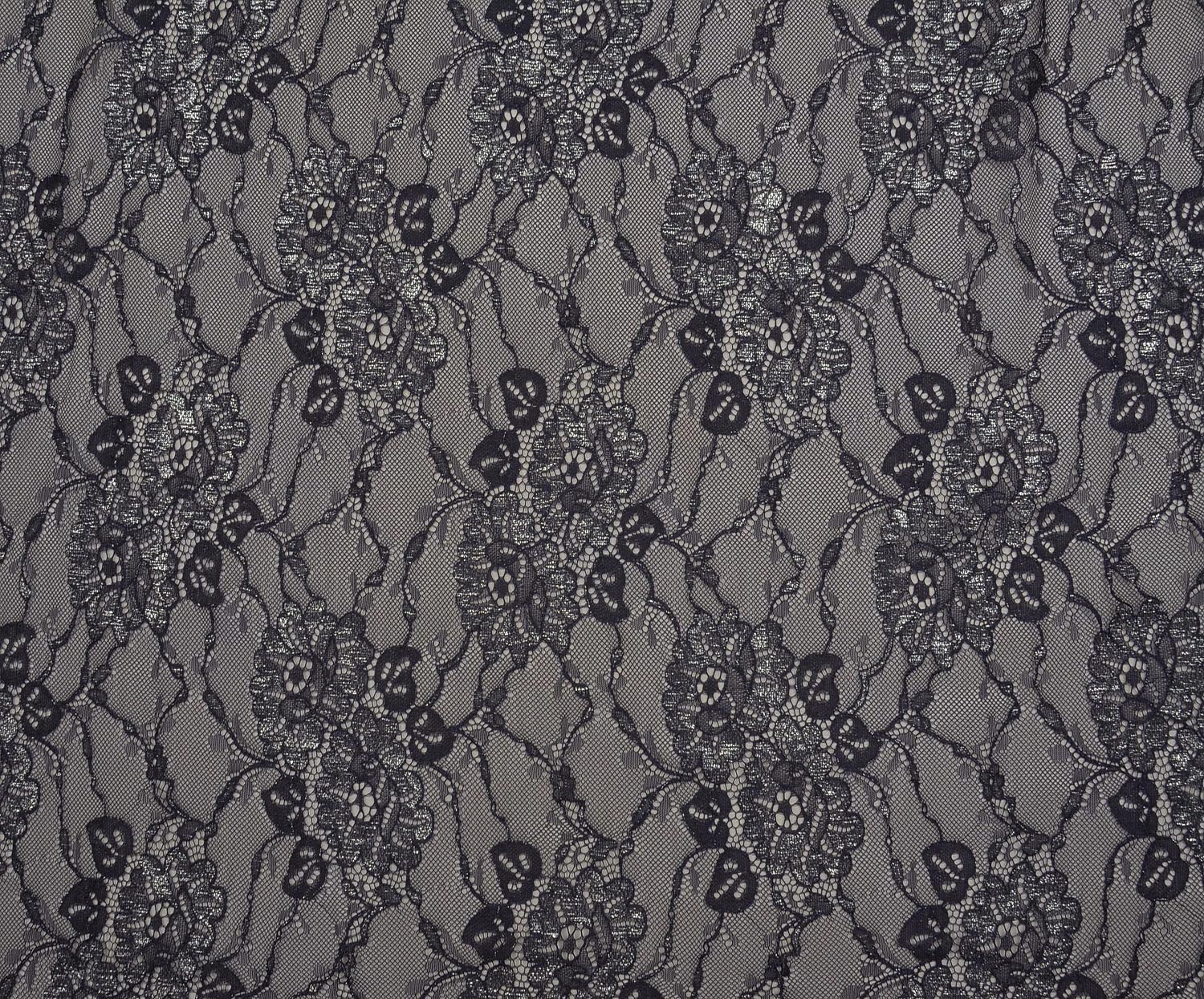 SEQUINED CORDED LACE FABRIC - NAVY