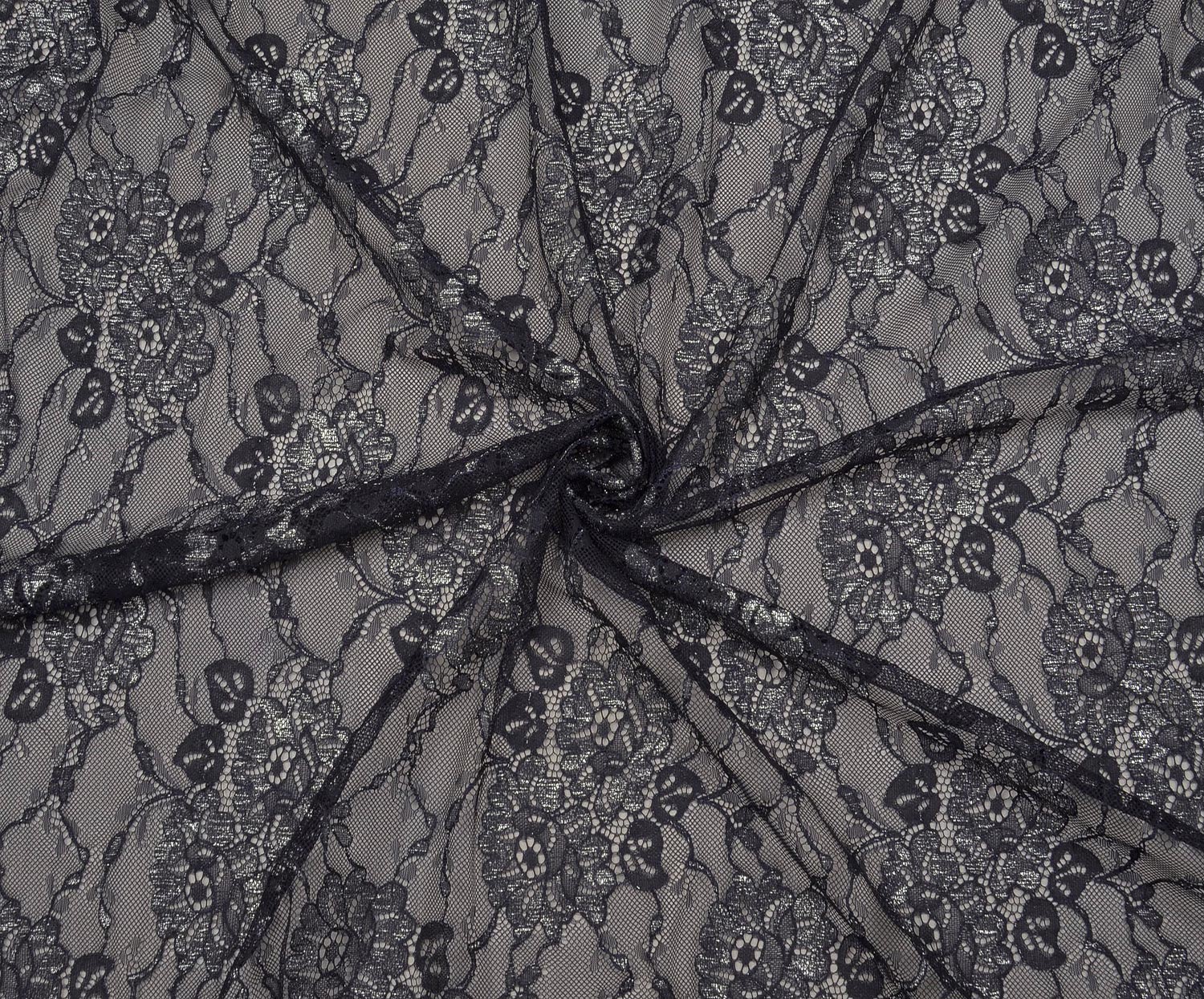 SEQUINED CORDED LACE FABRIC - NAVY
