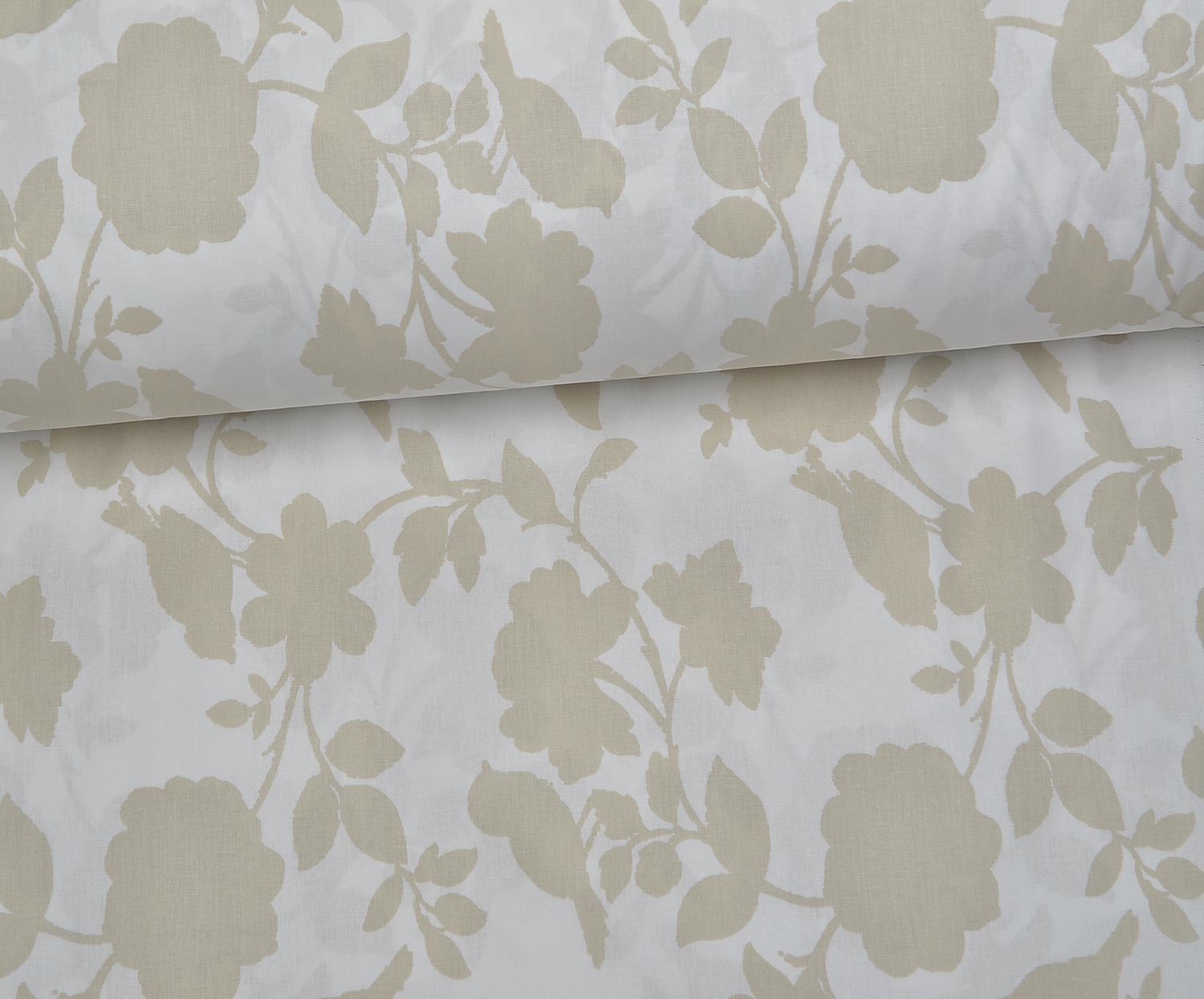 SOFT FLORAL DESENLİ POPLİN KUMAŞ - AÇIK BEJ