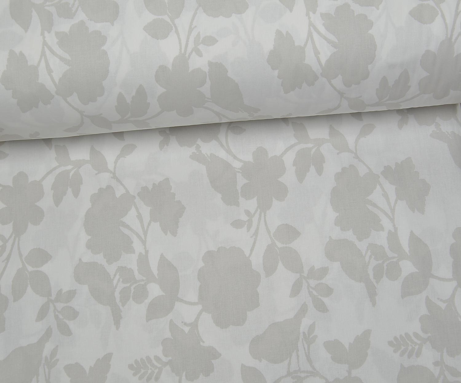 SOFT FLORAL DESENLİ POPLİN KUMAŞ - GRİ