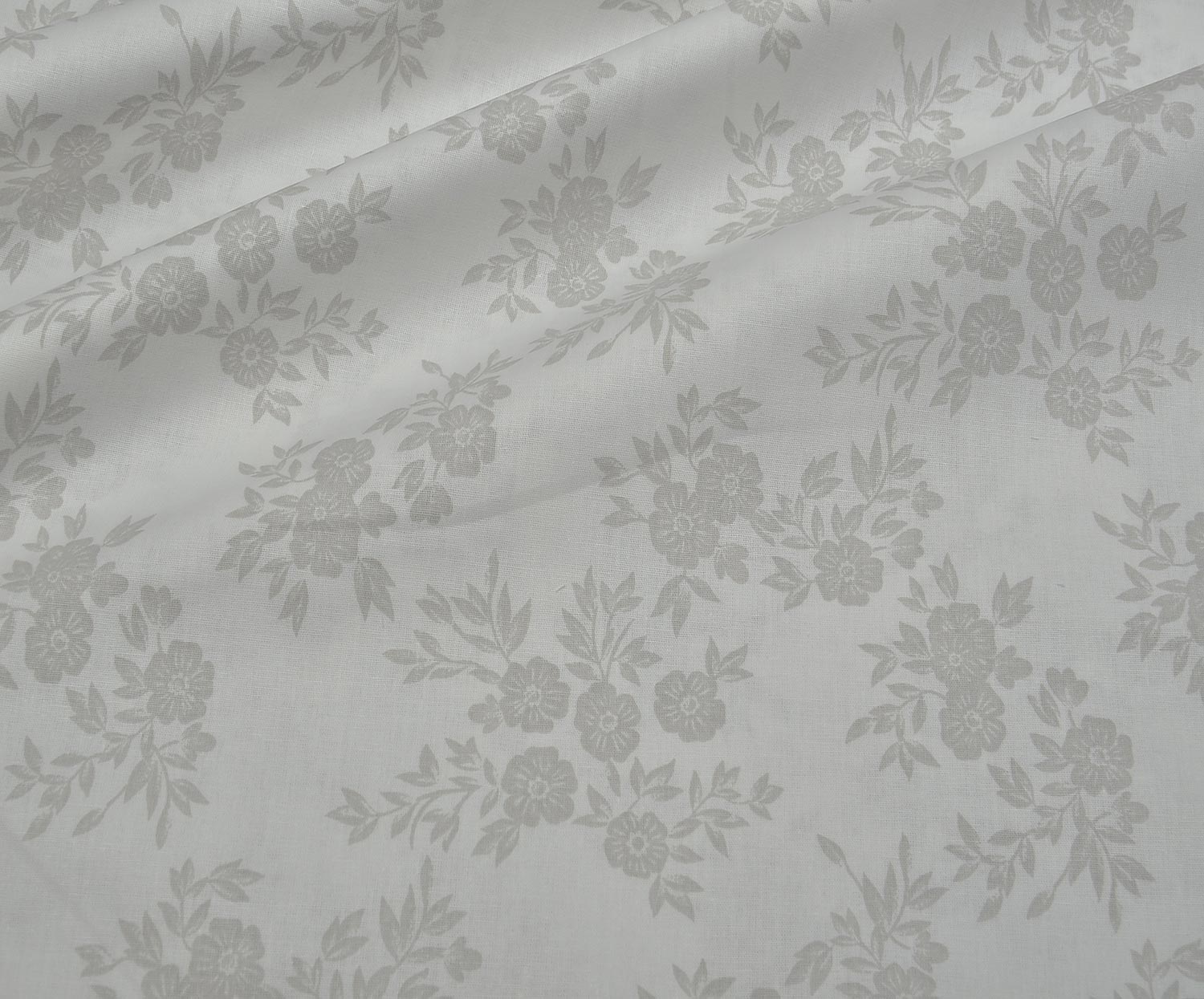 BOUQUET FLORAL PATTERN POPLIN FABRIC - GREY