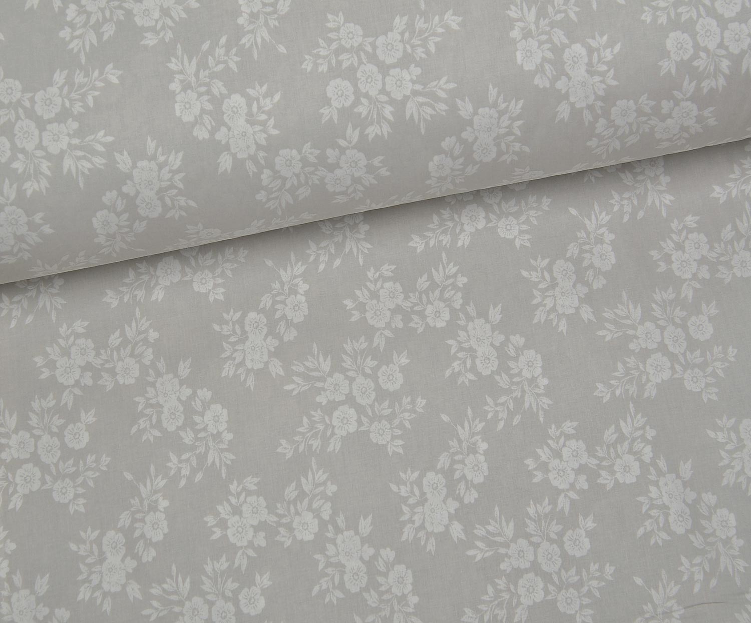 BOUQUET FLORAL PATTERN POPLIN FABRIC - GREY
