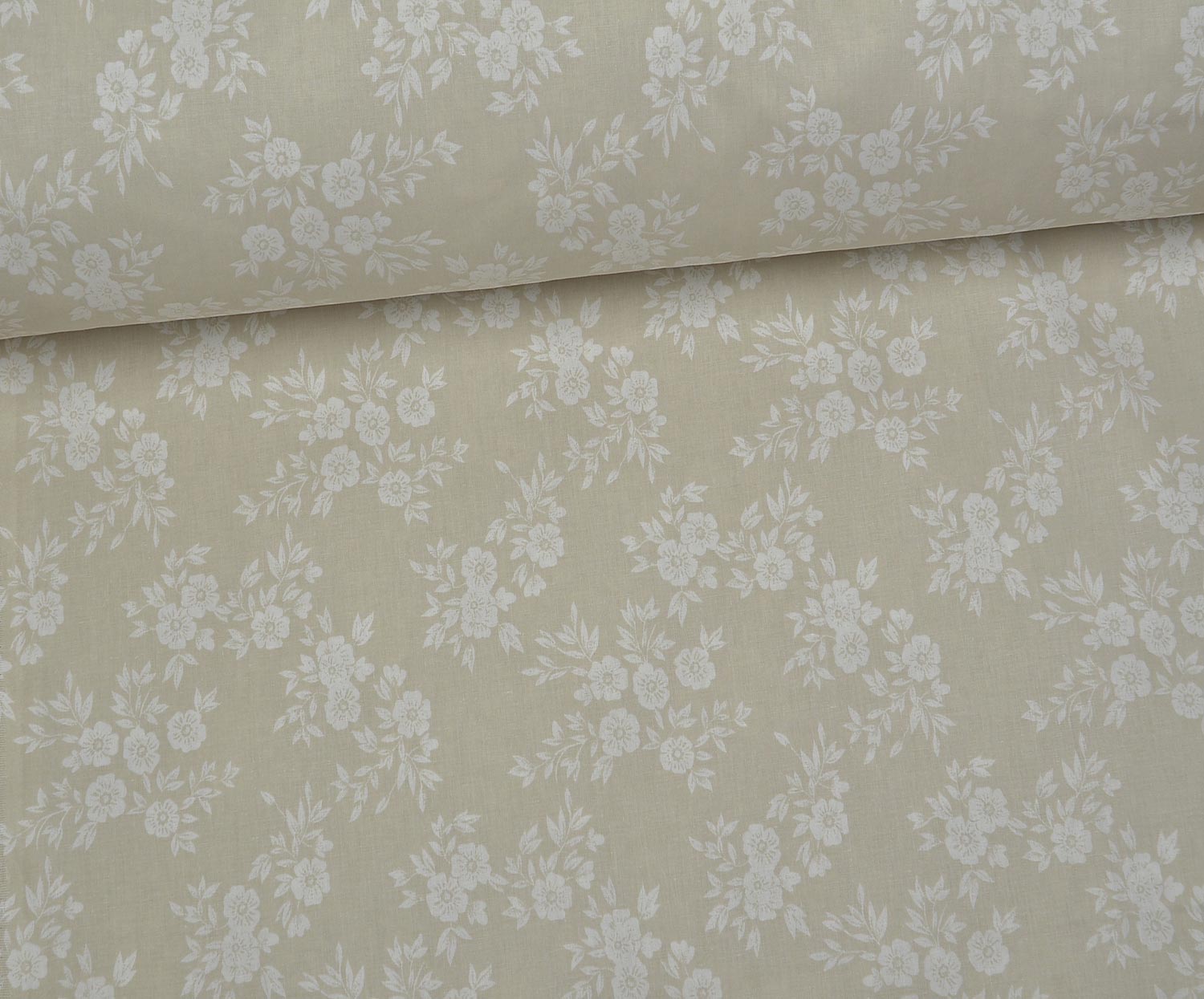 BOUQUET FLORAL PRINT POPLIN FABRIC - BEIGE