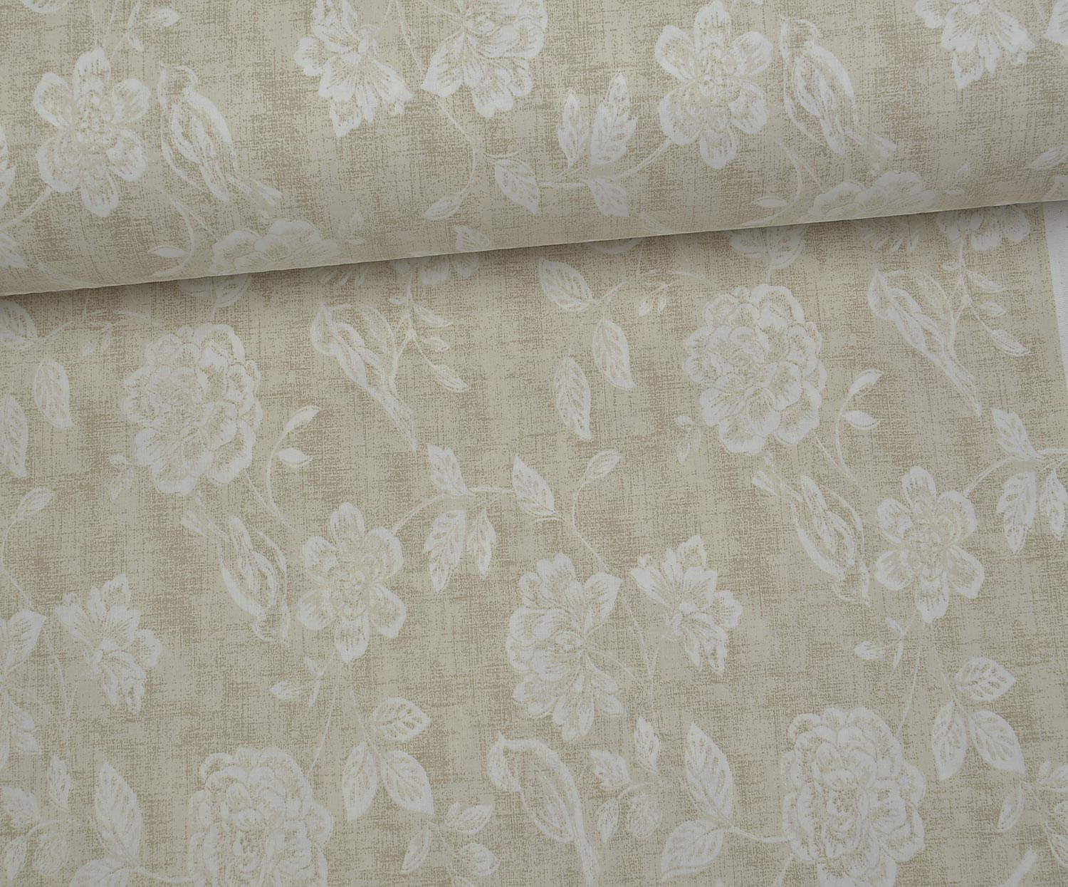 VINTAGE FLORAL POPLIN FABRIC - BEIGE