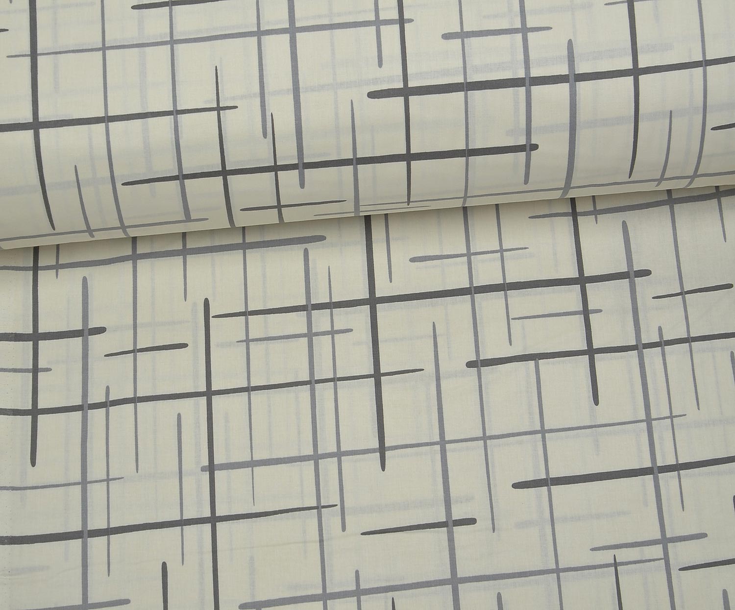 ABSTRACT LINE PATTERN POPLIN FABRIC - GREY