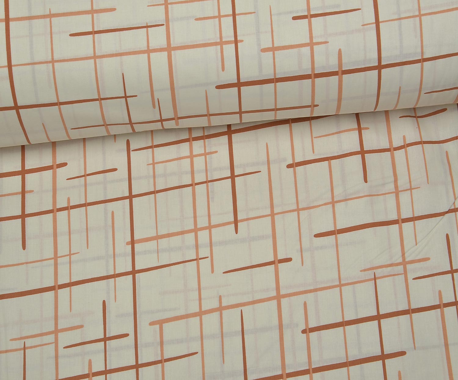 ABSTRACT LINE PATTERN POPLIN FABRIC - CINNAMON